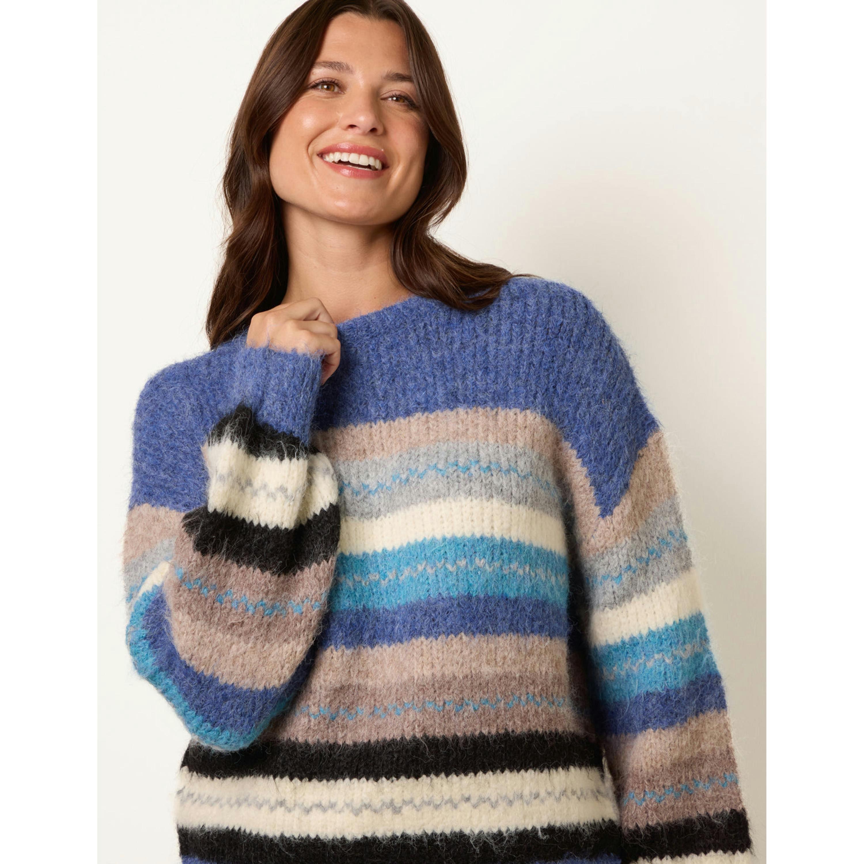 Blue Vanilla Striped Round Neck Knit Jumper  in Blue , view 3 of 4