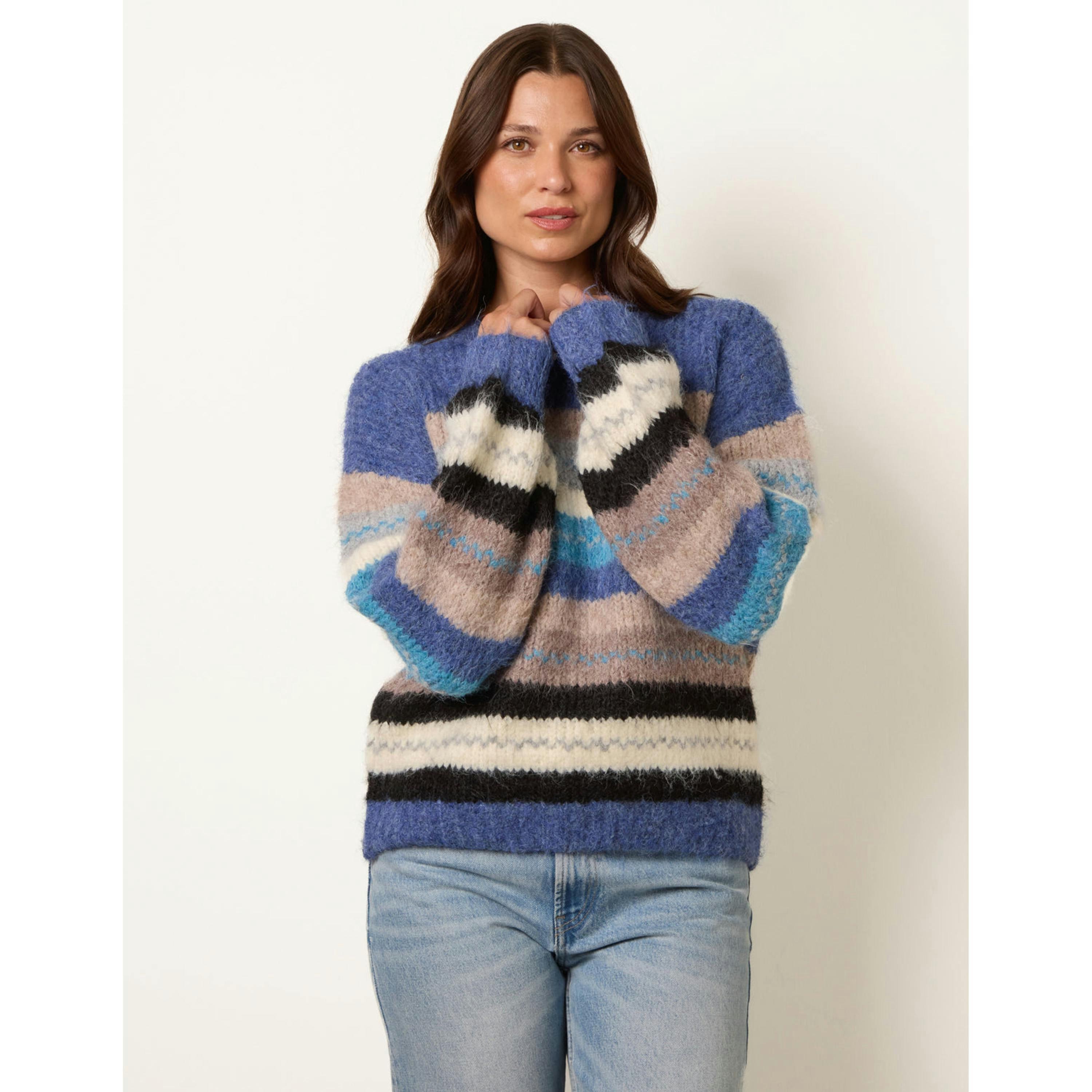 Blue Vanilla Striped Round Neck Knit Jumper  in Blue , view 4 of 4