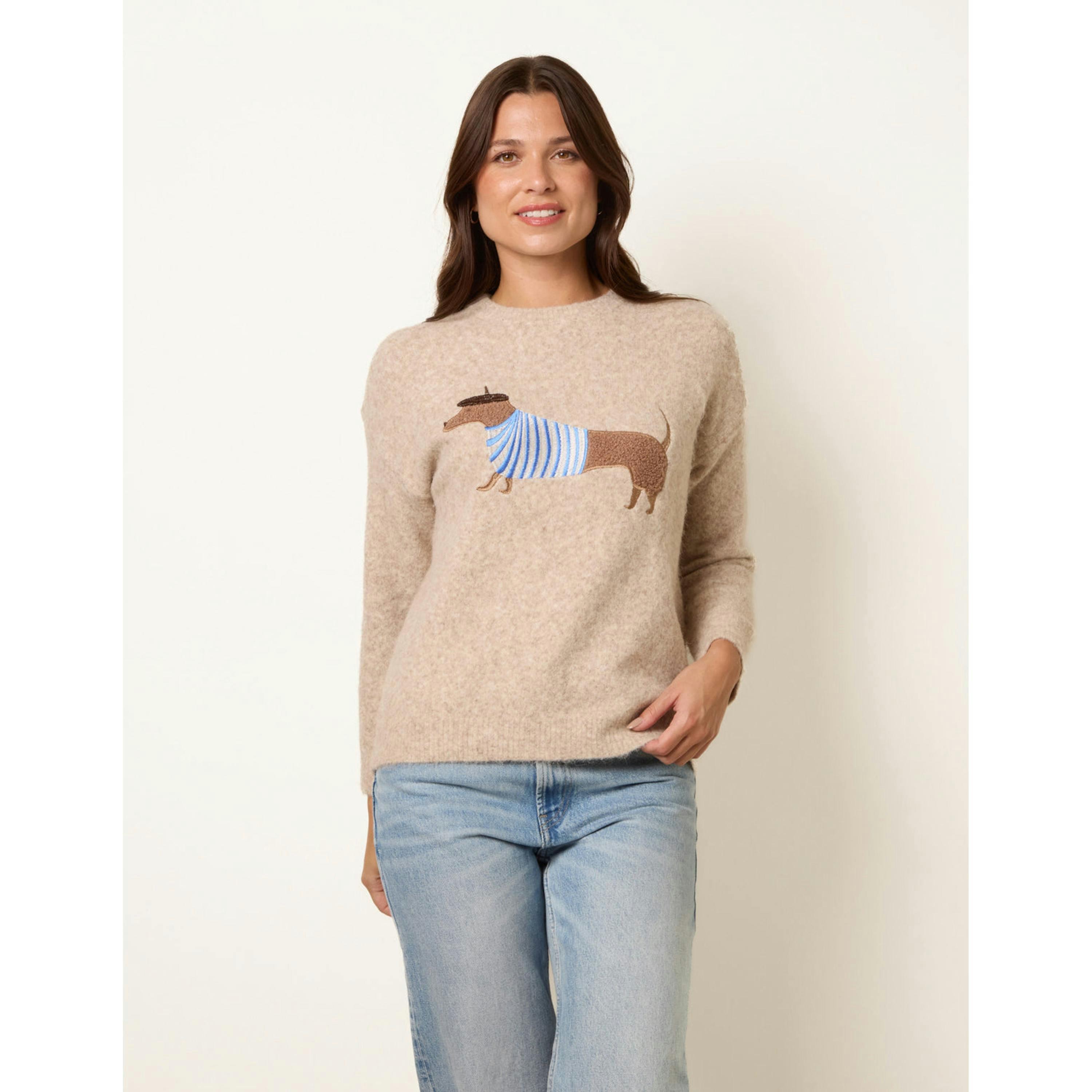 Blue Vanilla Dog Knit Jumper  in Beige , view 1 of 4