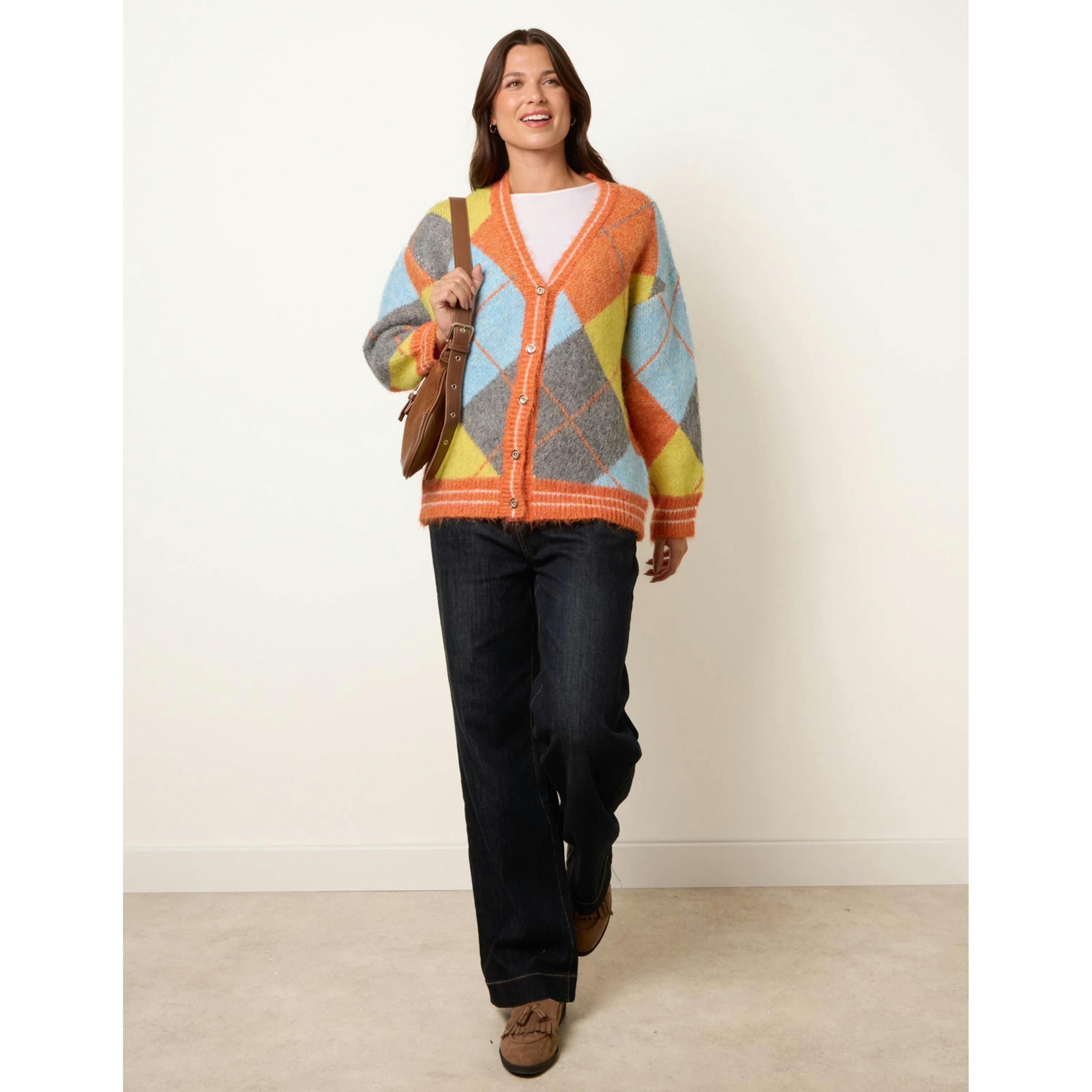 Blue Vanilla Colour Block Cardigan  in Orange , view 1 of 4