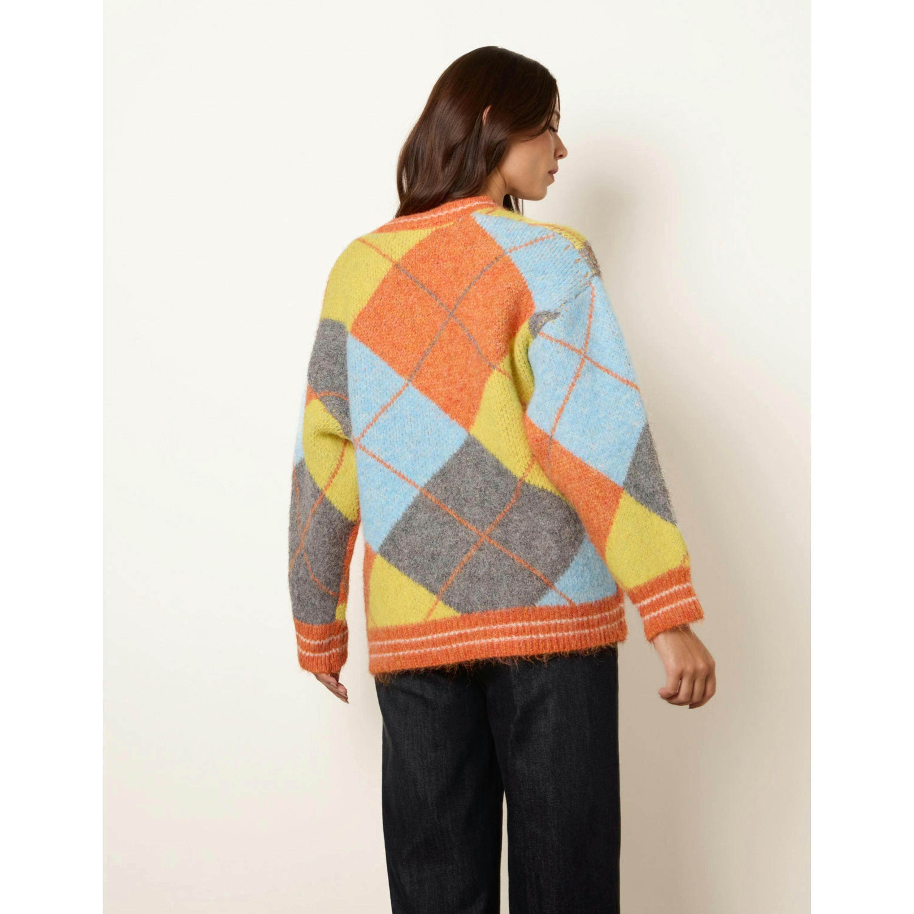 Blue Vanilla Colour Block Cardigan  in Orange , view 2 of 4