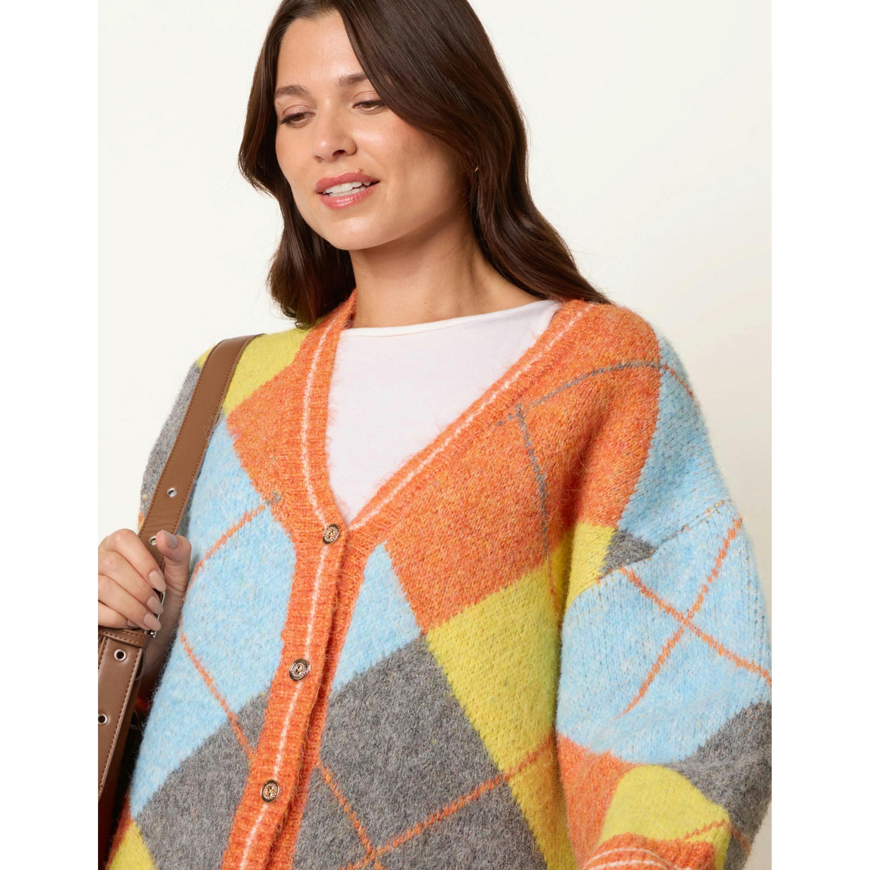 Blue Vanilla Colour Block Cardigan  in Orange , view 3 of 4