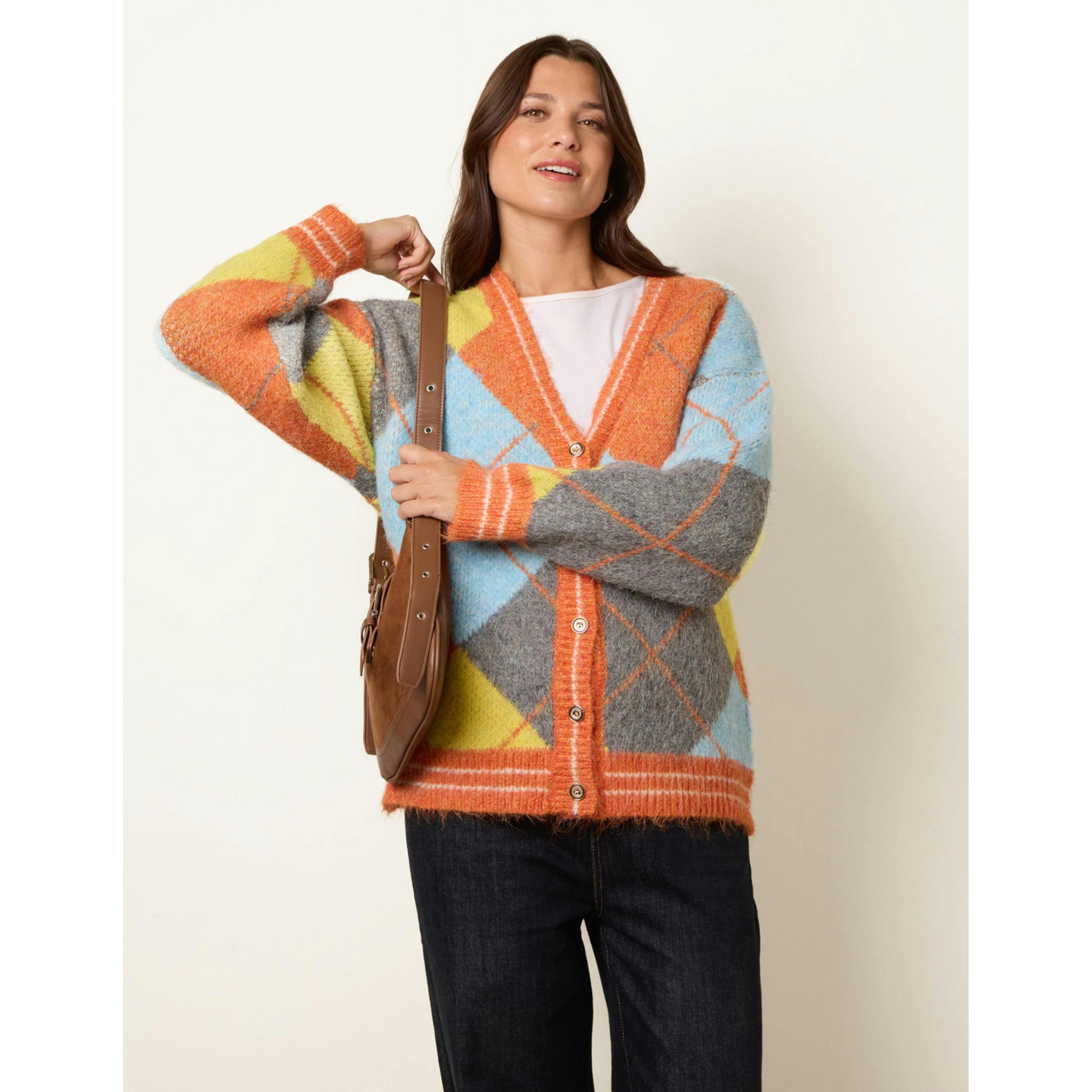 Blue Vanilla Colour Block Cardigan  in Orange , view 4 of 4