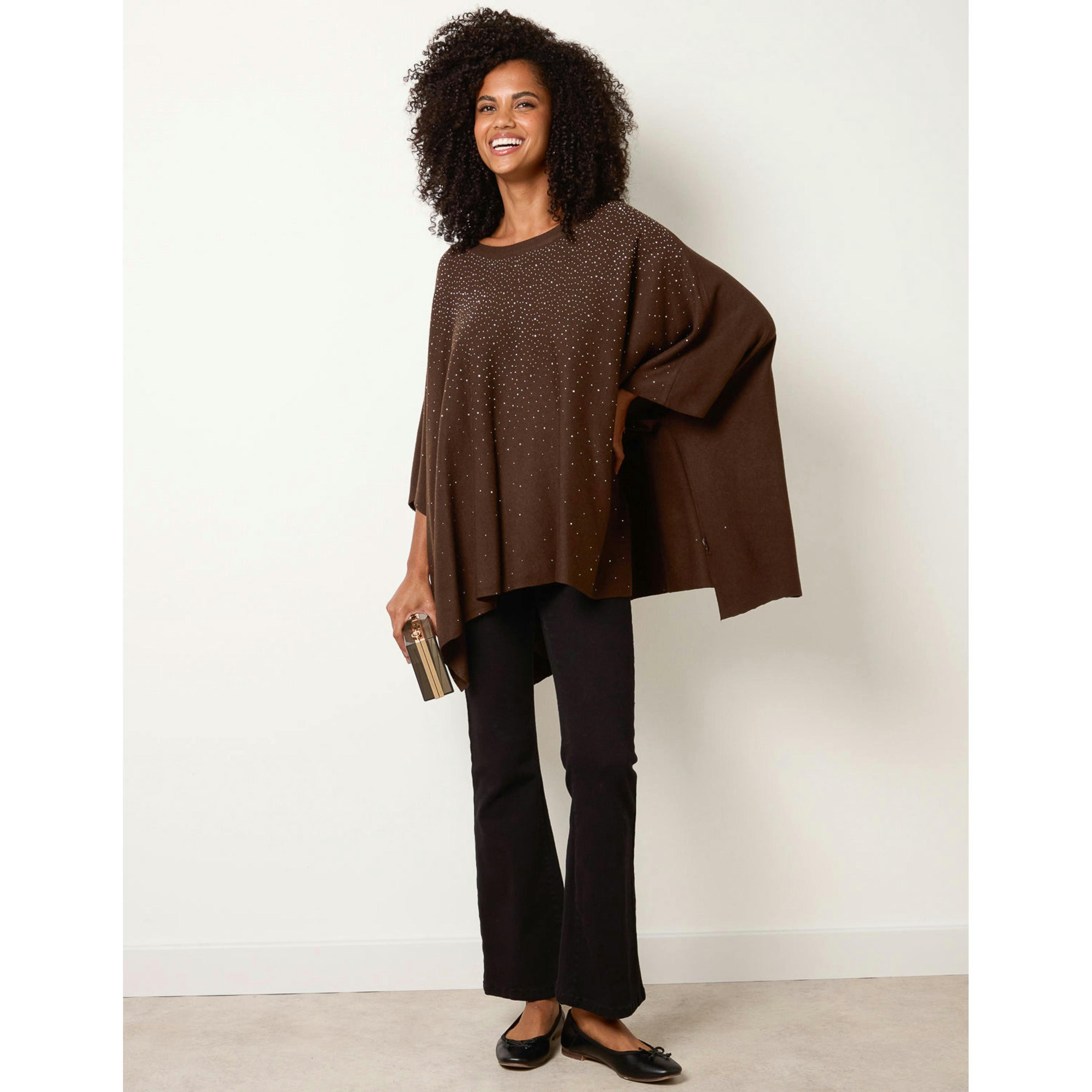 Blue Vanilla Stud Embellished Knit Top  in Brown , view 1 of 4