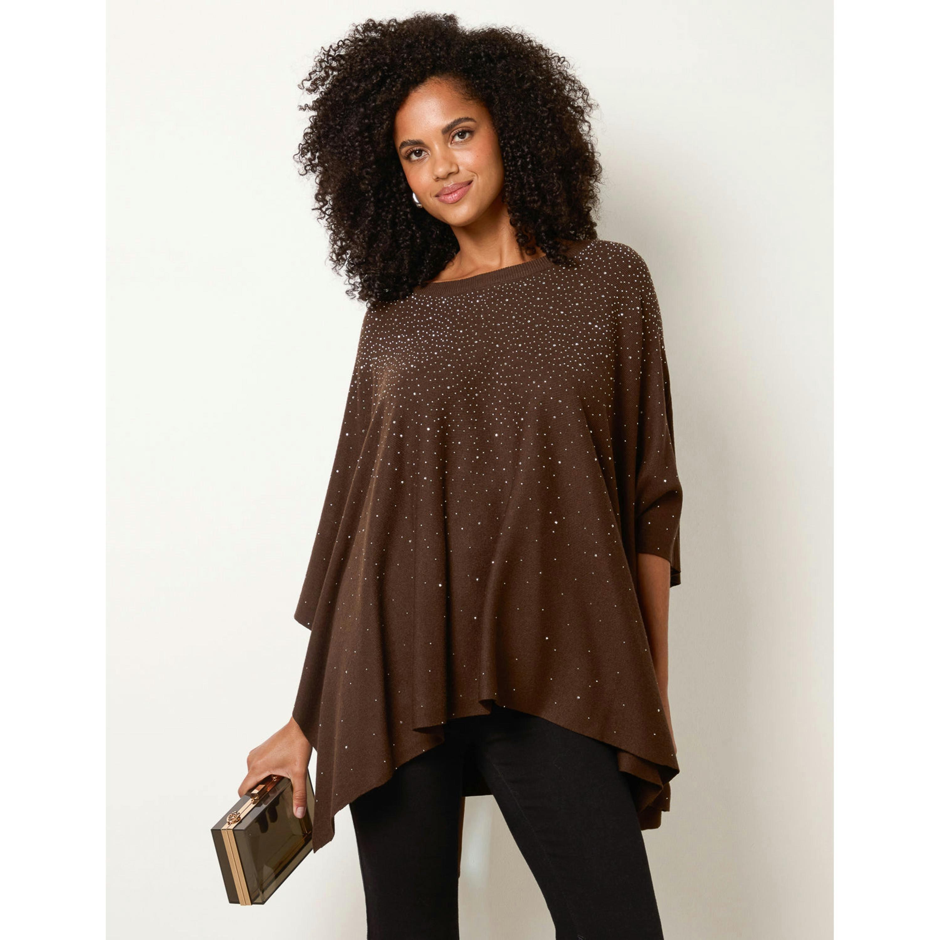Blue Vanilla Stud Embellished Knit Top  in Brown , view 2 of 4
