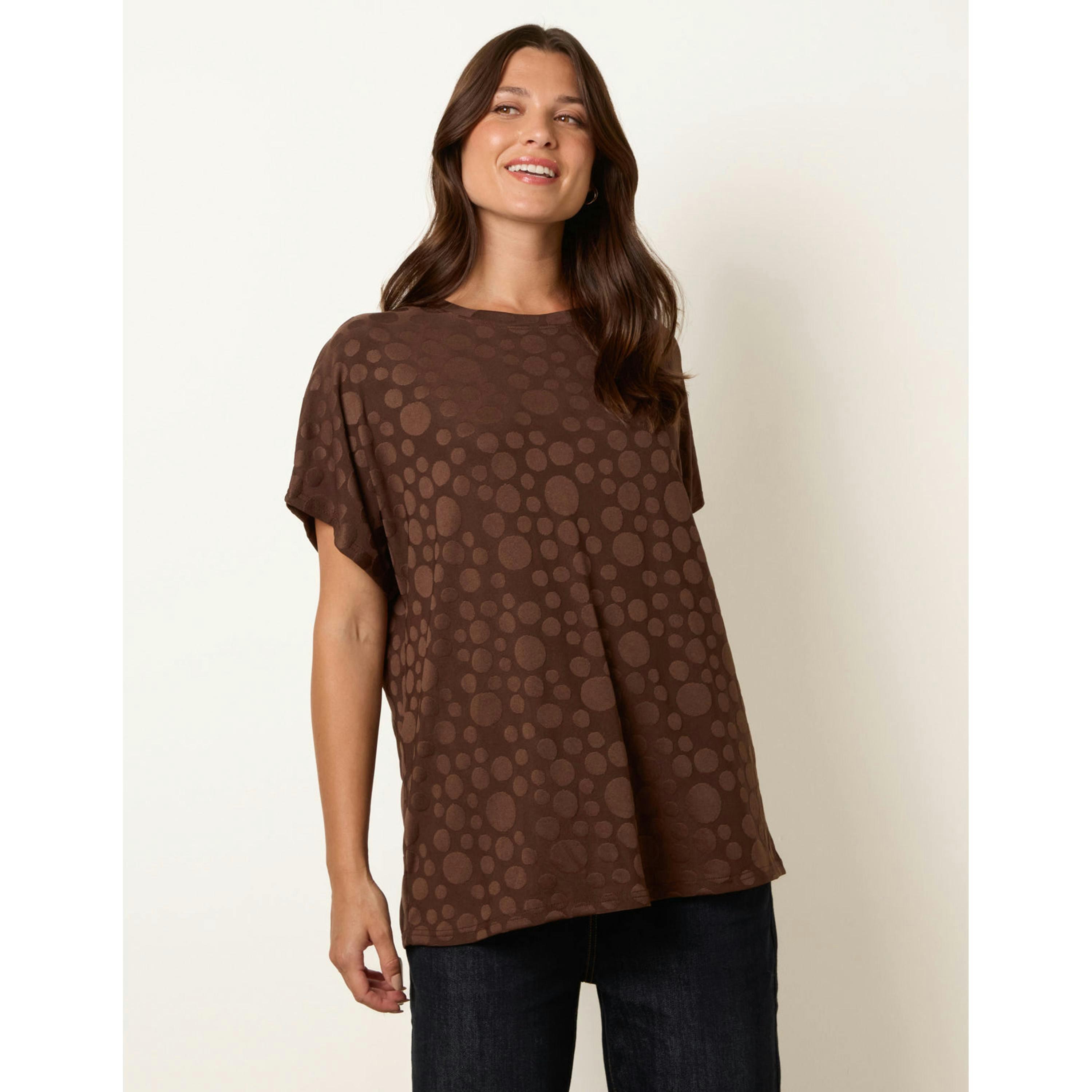 Blue Vanilla Textured Bubble Print Top  in Brown , view 1 of 4