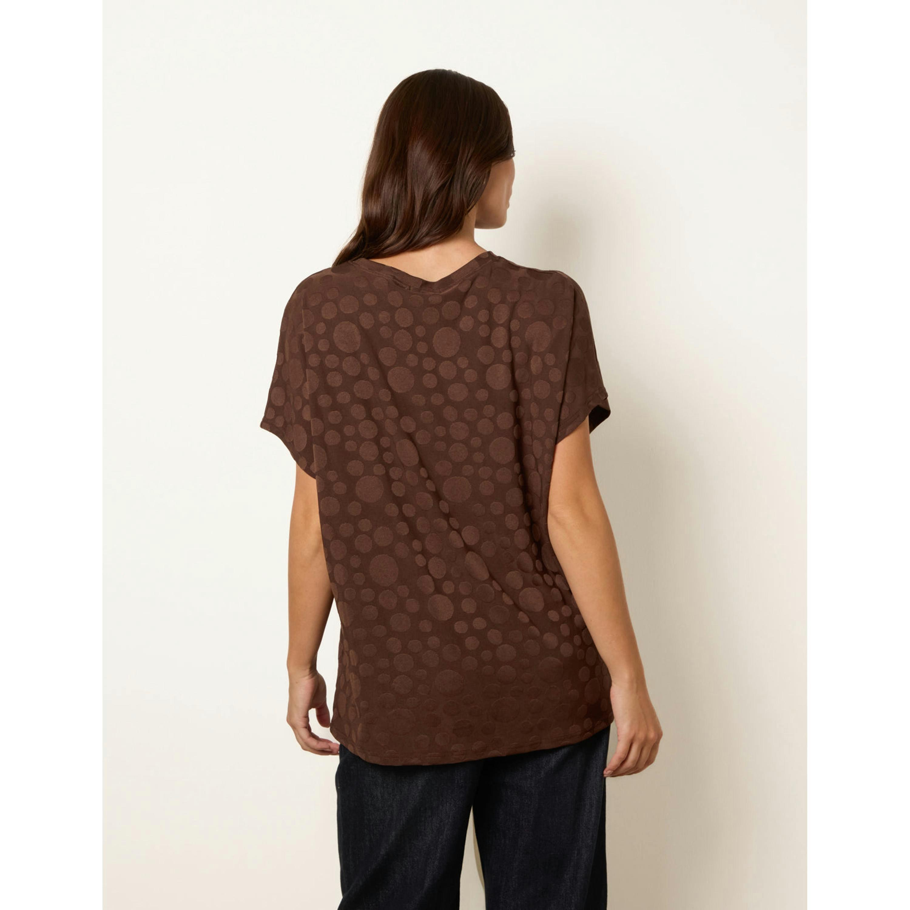 Blue Vanilla Textured Bubble Print Top  in Brown , view 2 of 4