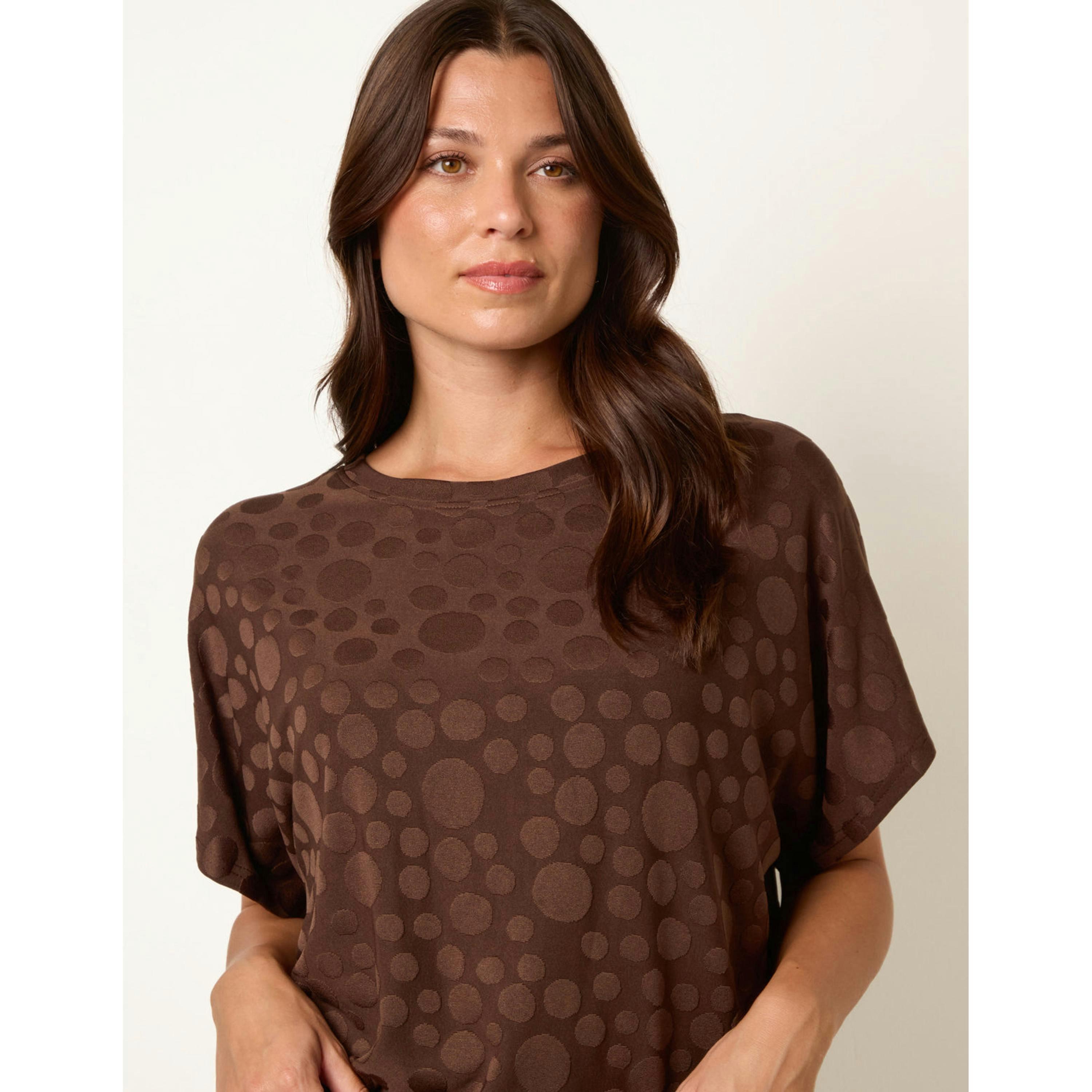Blue Vanilla Textured Bubble Print Top  in Brown , view 3 of 4
