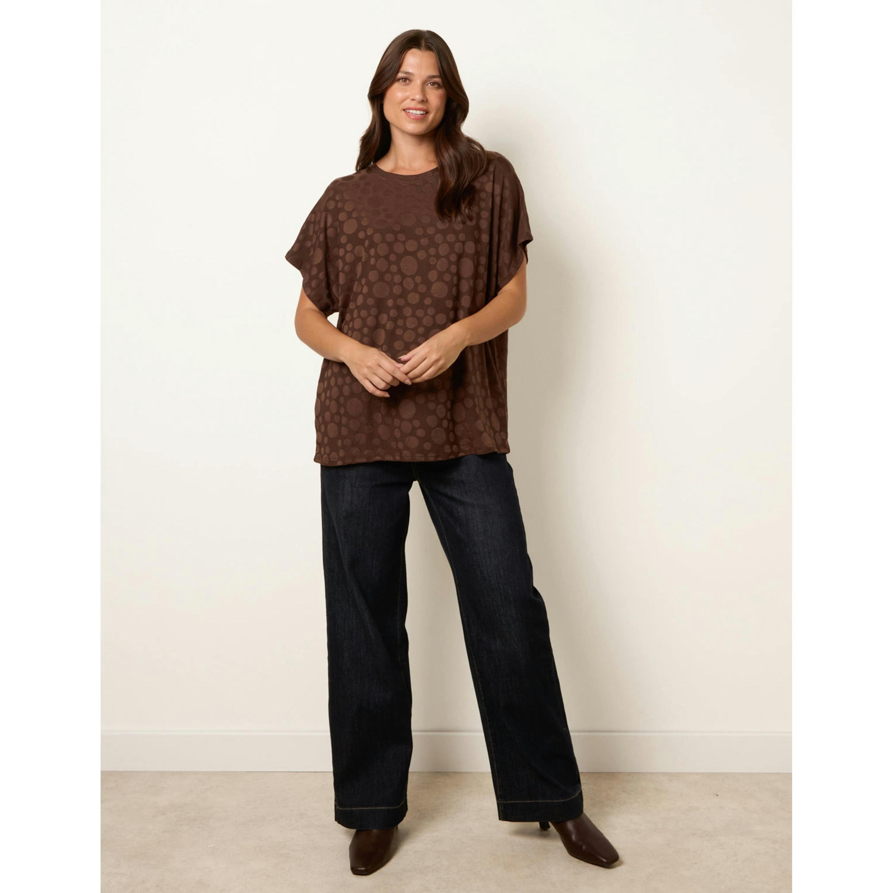 Blue Vanilla Textured Bubble Print Top  in Brown , view 4 of 4
