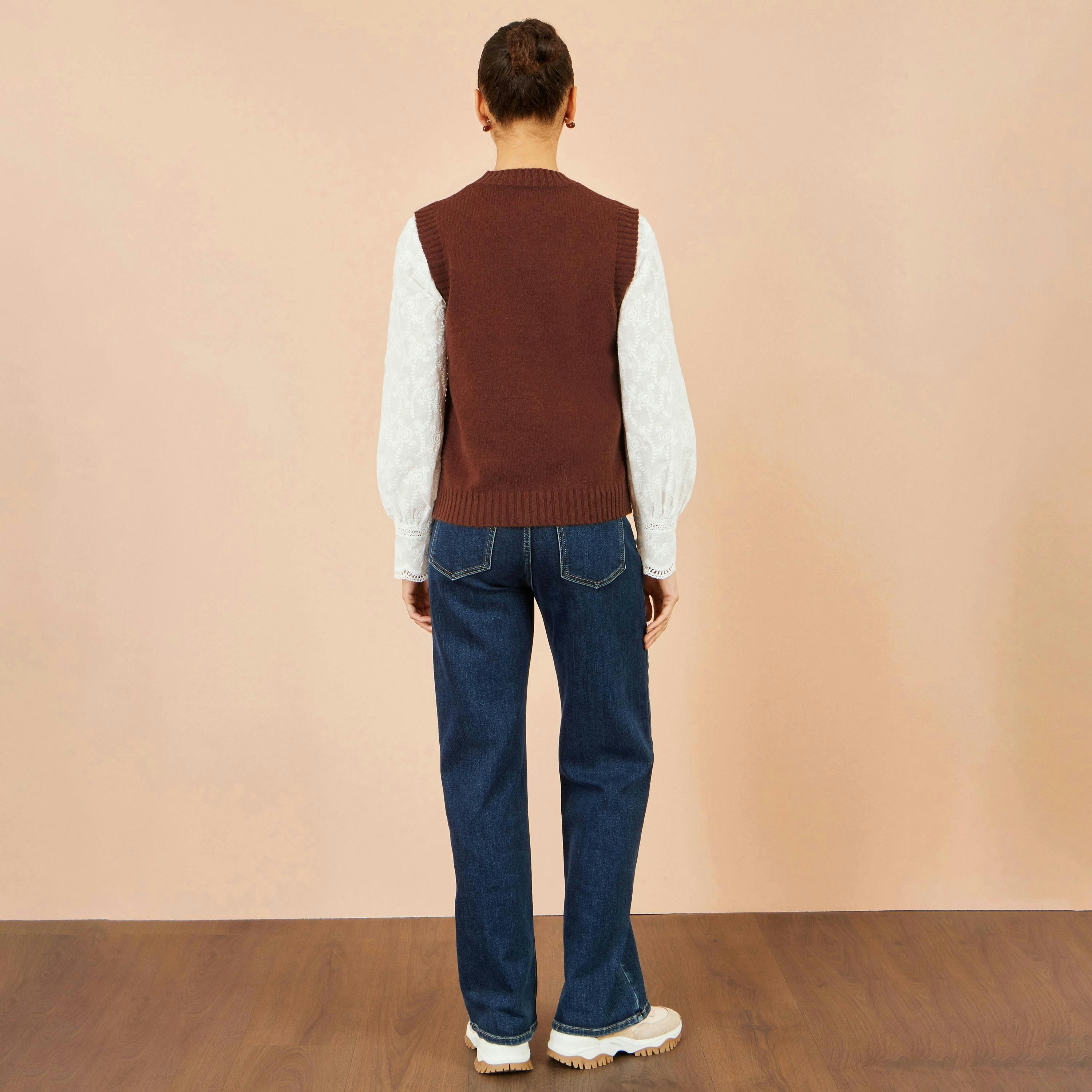 Yumi Brown Flower Applique Knit Tank , view 2 of 3