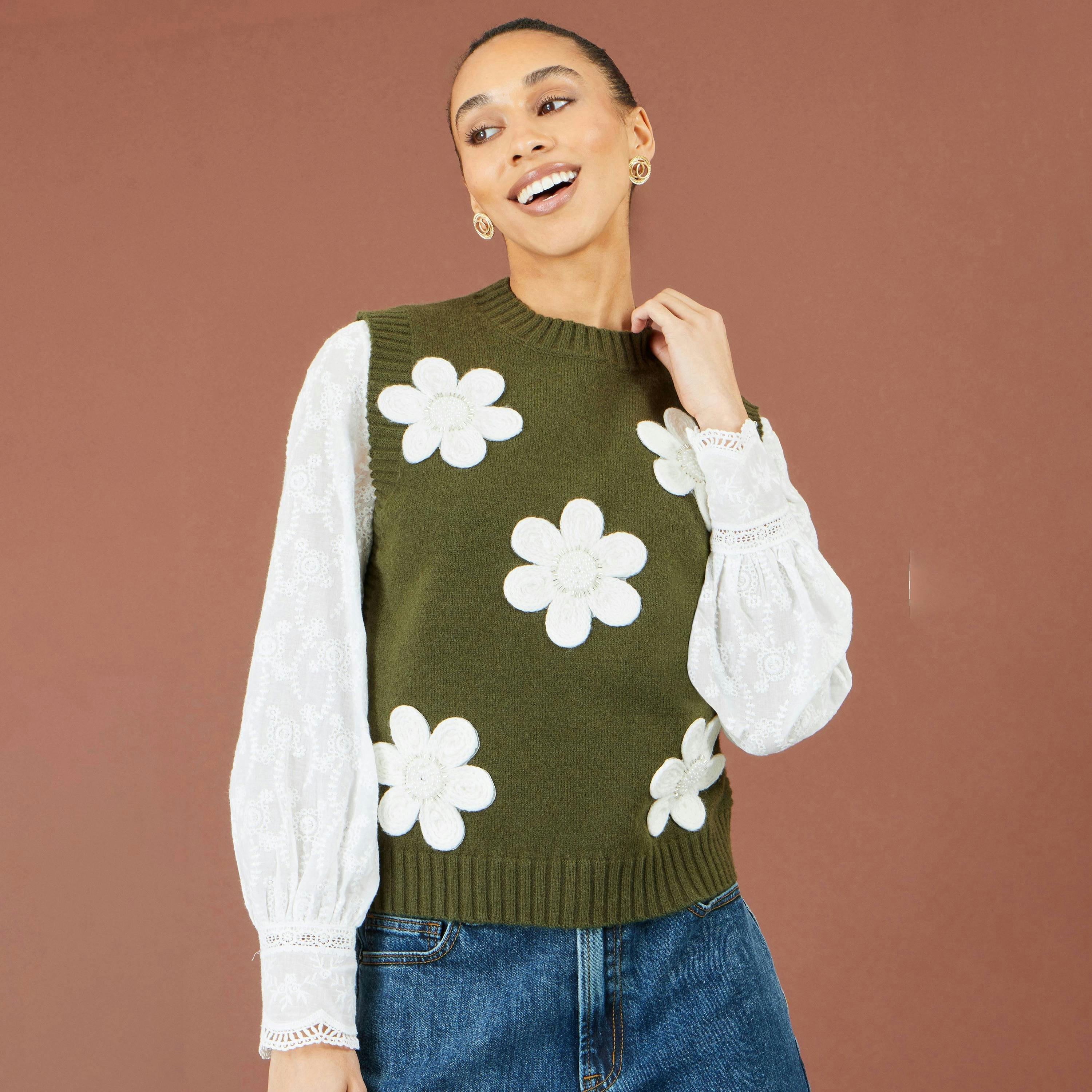 Yumi Green Flower Applique Knit Tank , view 2 of 5