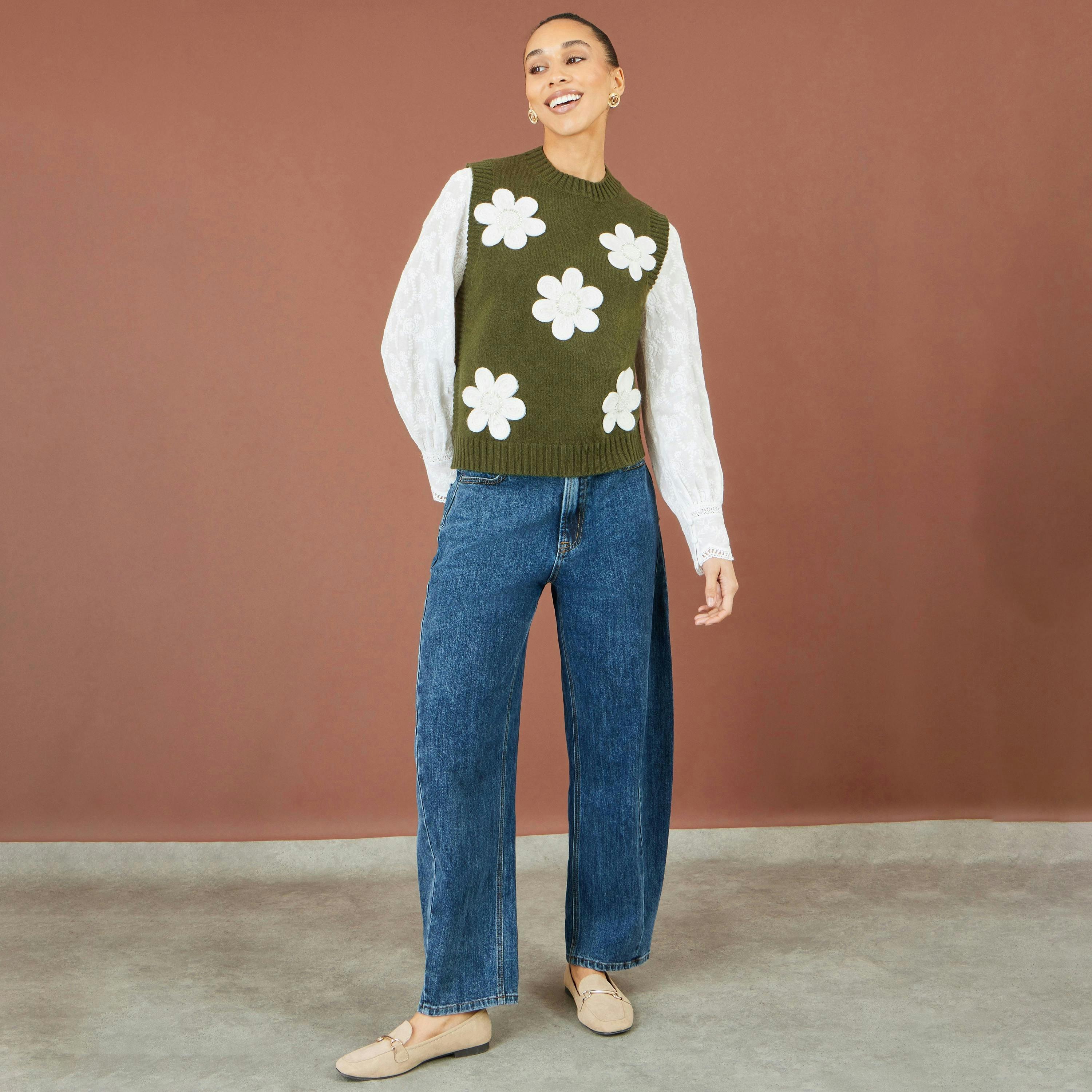Yumi Green Flower Applique Knit Tank , view 3 of 5