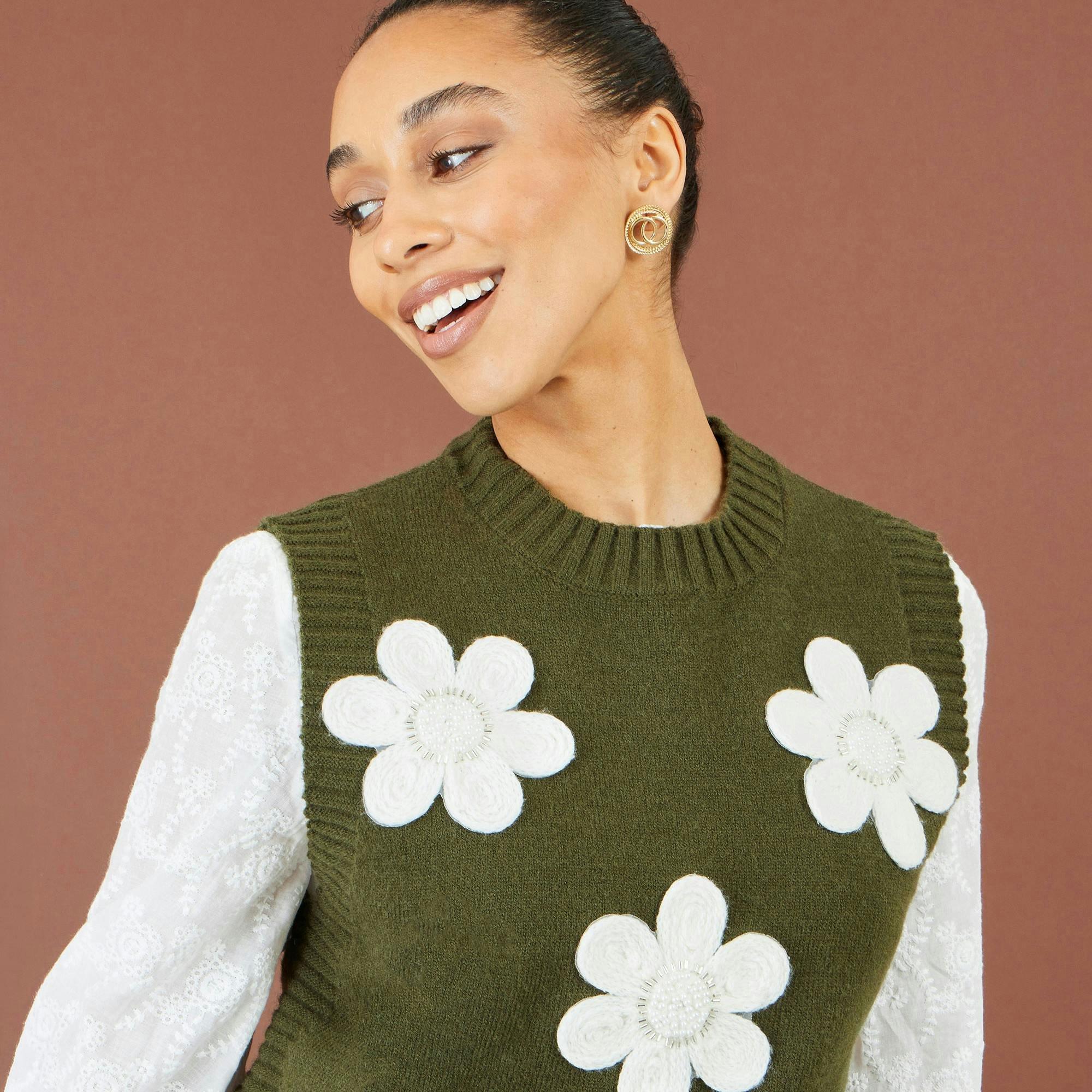 Yumi Green Flower Applique Knit Tank , view 5 of 5