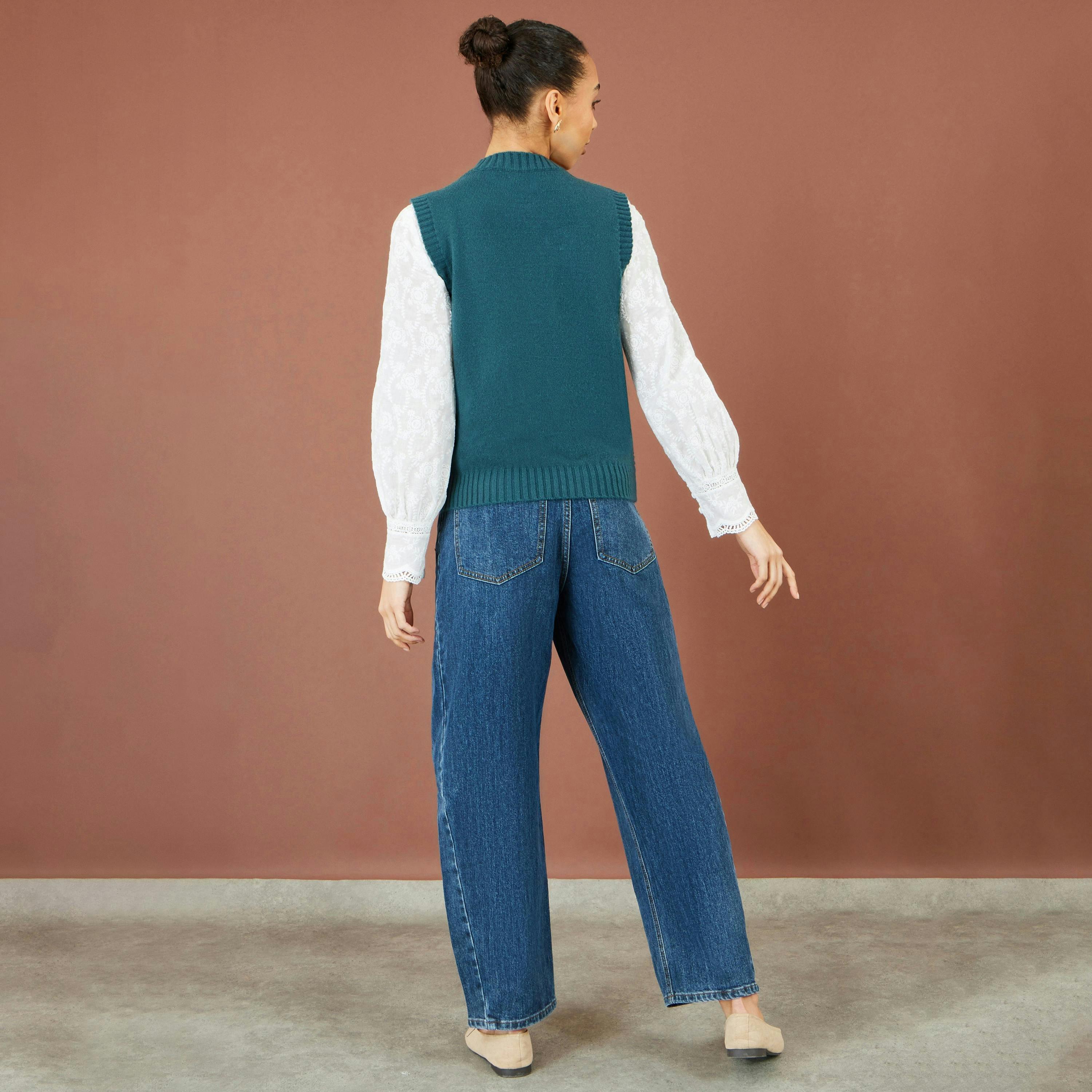 Yumi Teal Flower Appliqué Knit Tank , view 4 of 4