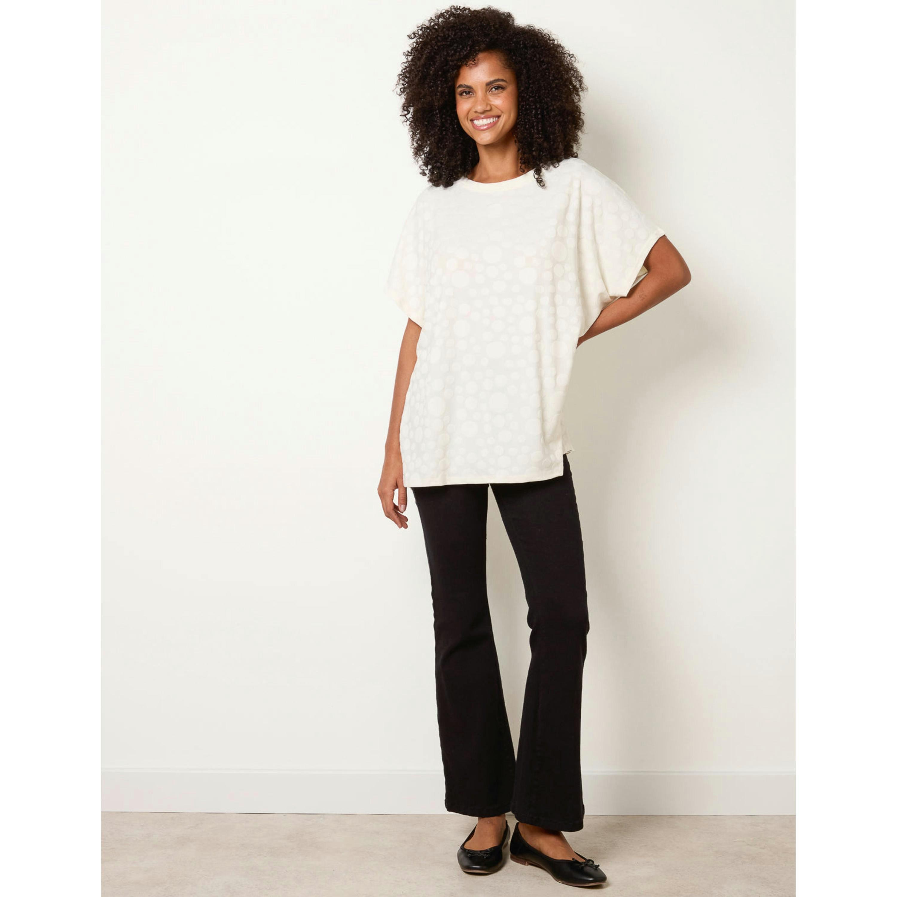 Blue Vanilla Textured Bubble Print Top  in Ivory , view 1 of 4