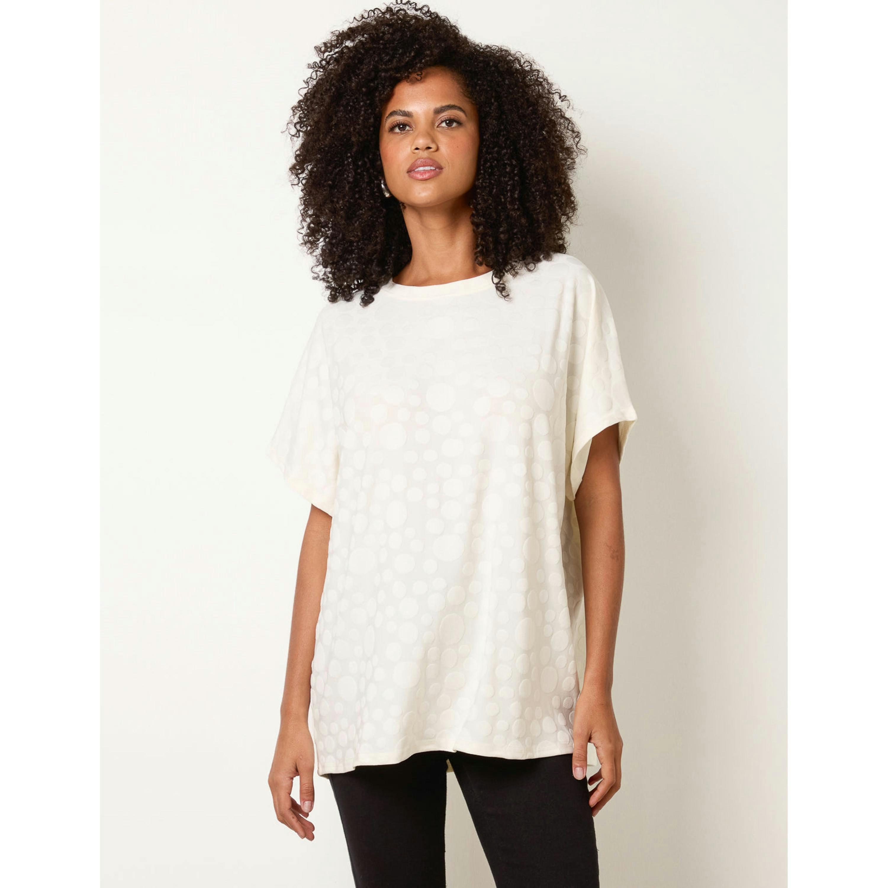 Blue Vanilla Textured Bubble Print Top  in Ivory , view 3 of 4