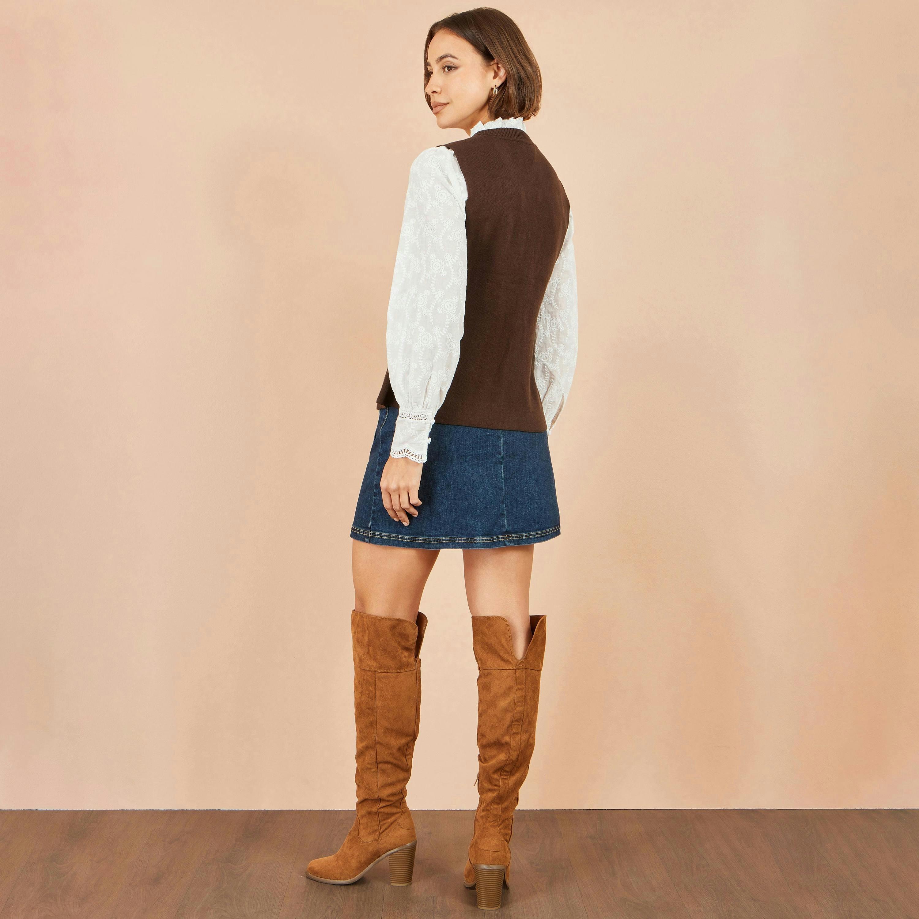 Yumi Brown Flower Applique Knit Waistcoat , view 2 of 4