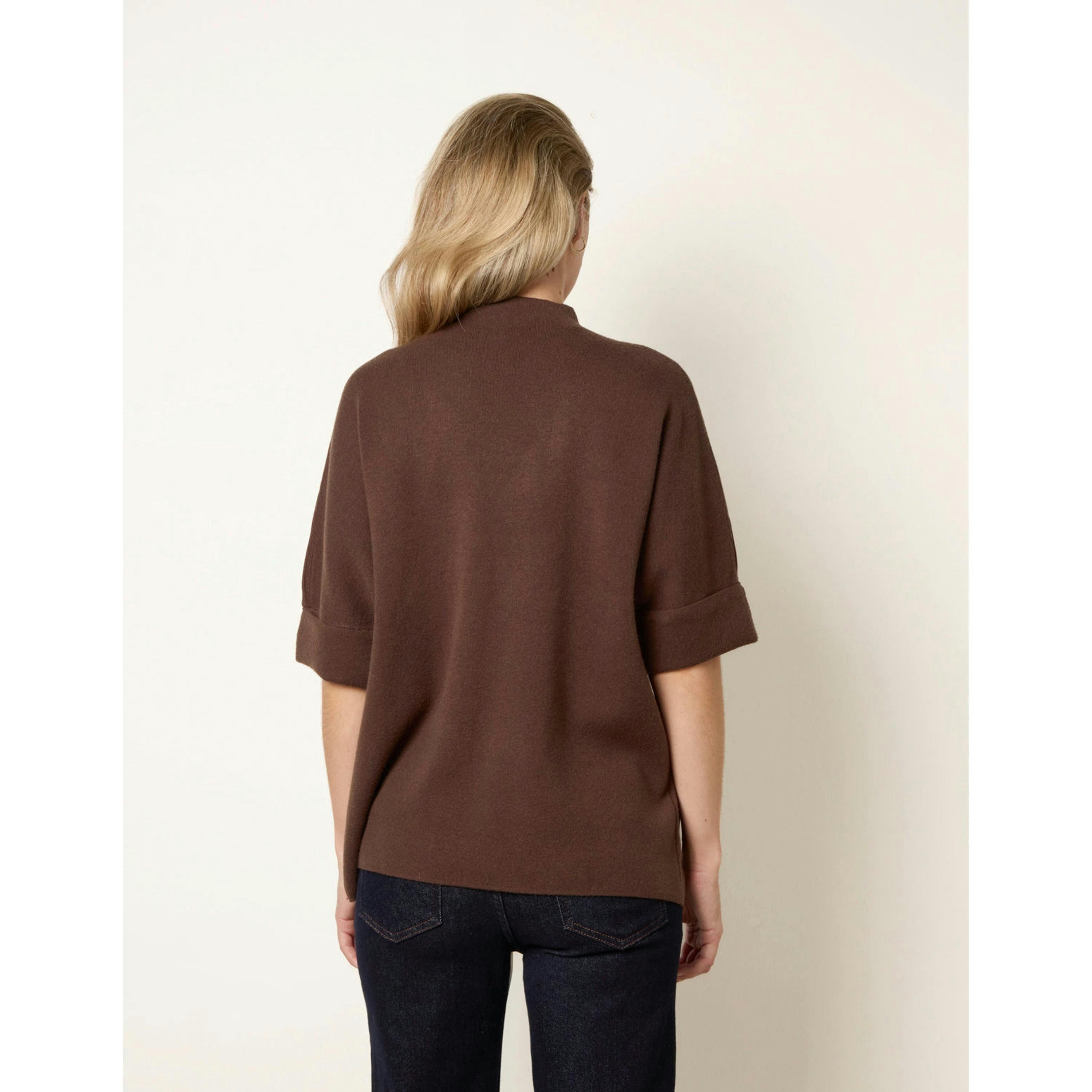 Blue Vanilla Short Sleeve Button Detail Jumper  in Brown , view 2 of 4