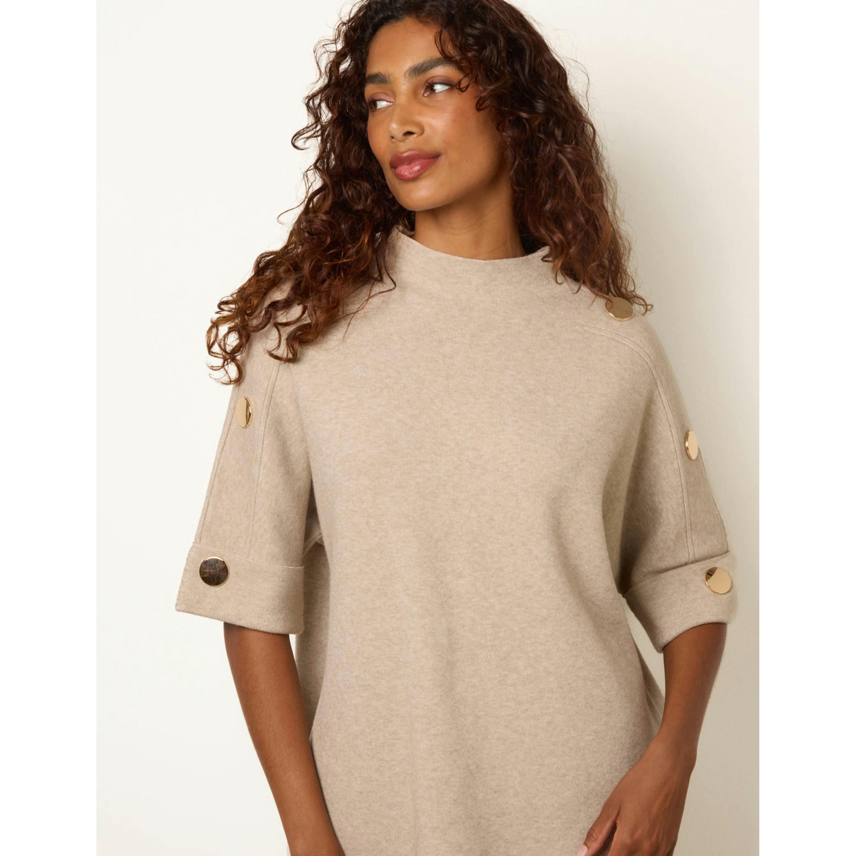Blue Vanilla Short Sleeve Button Detail Jumper  in Beige , view 2 of 4