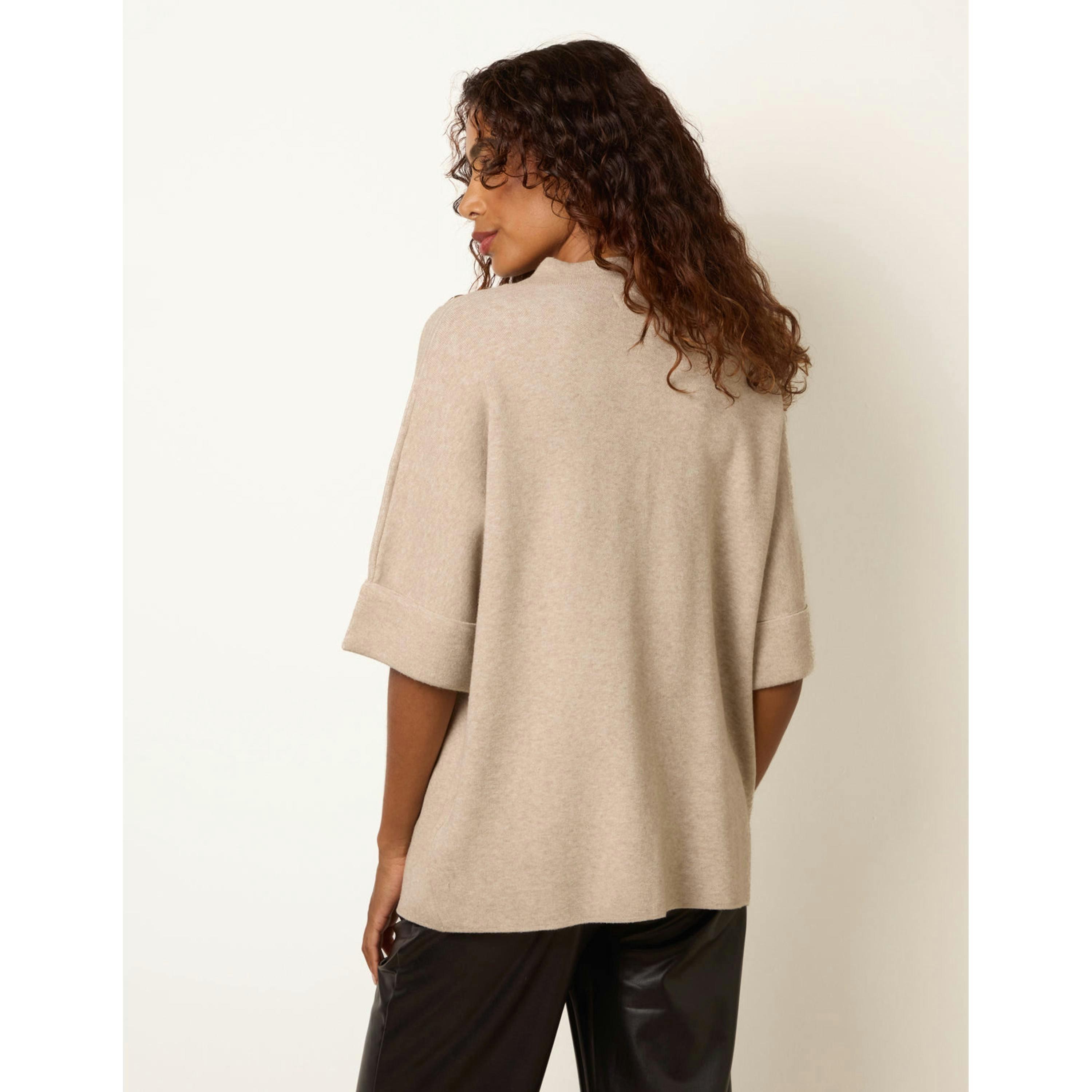 Blue Vanilla Short Sleeve Button Detail Jumper  in Beige , view 4 of 4
