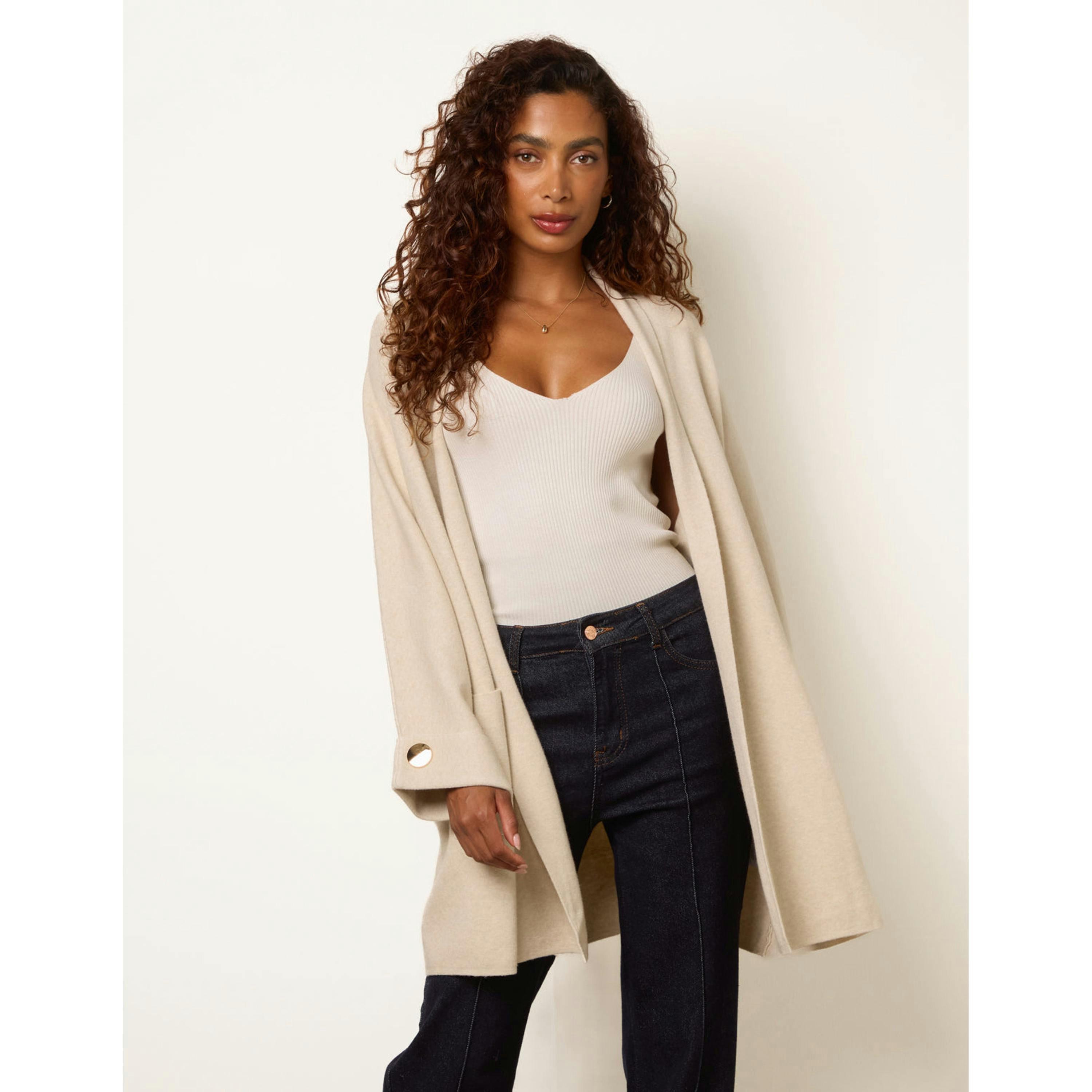 Blue Vanilla Heavy Knit Cardigan  in Beige , view 1 of 4
