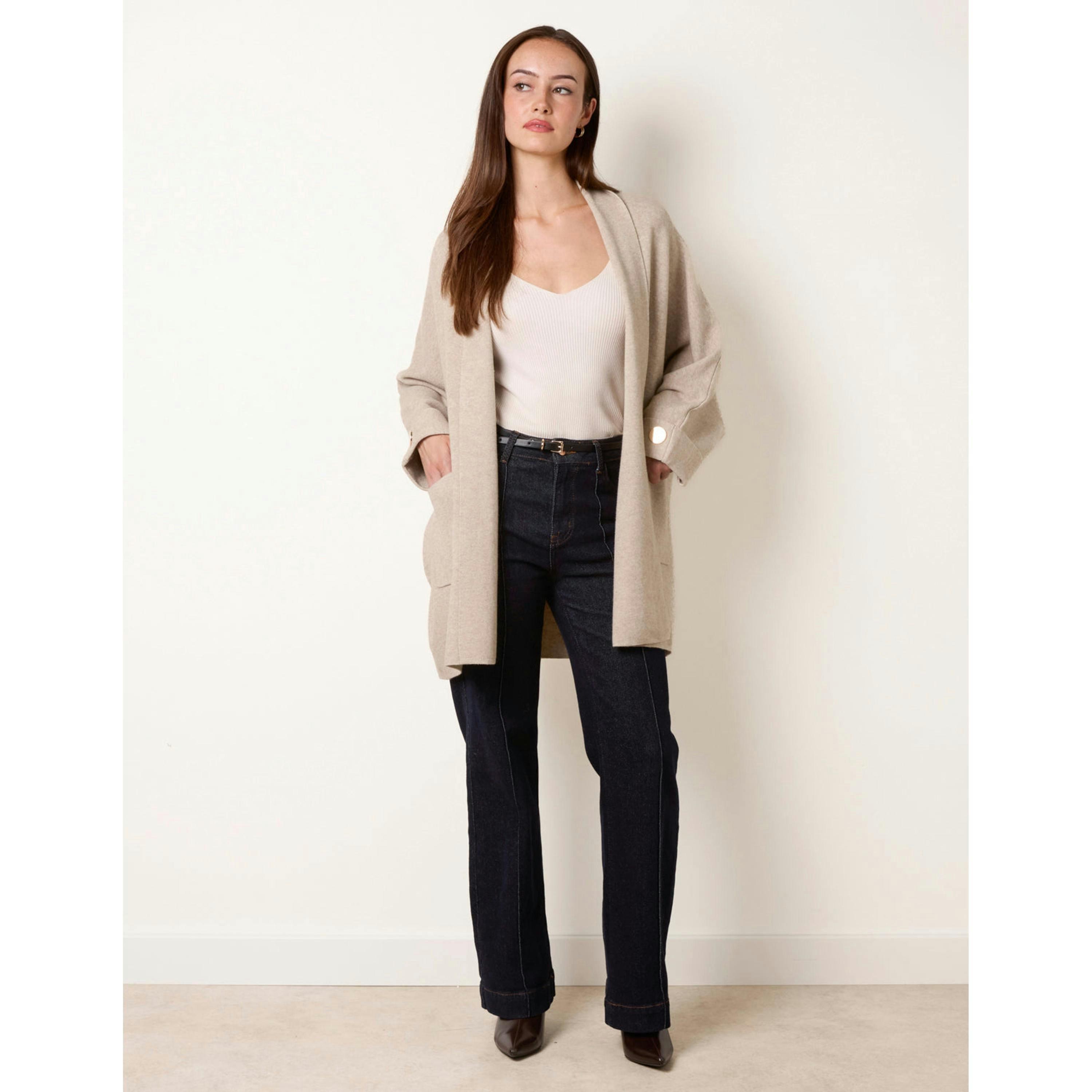 Blue Vanilla Heavy Knit Cardigan  in Beige , view 3 of 4