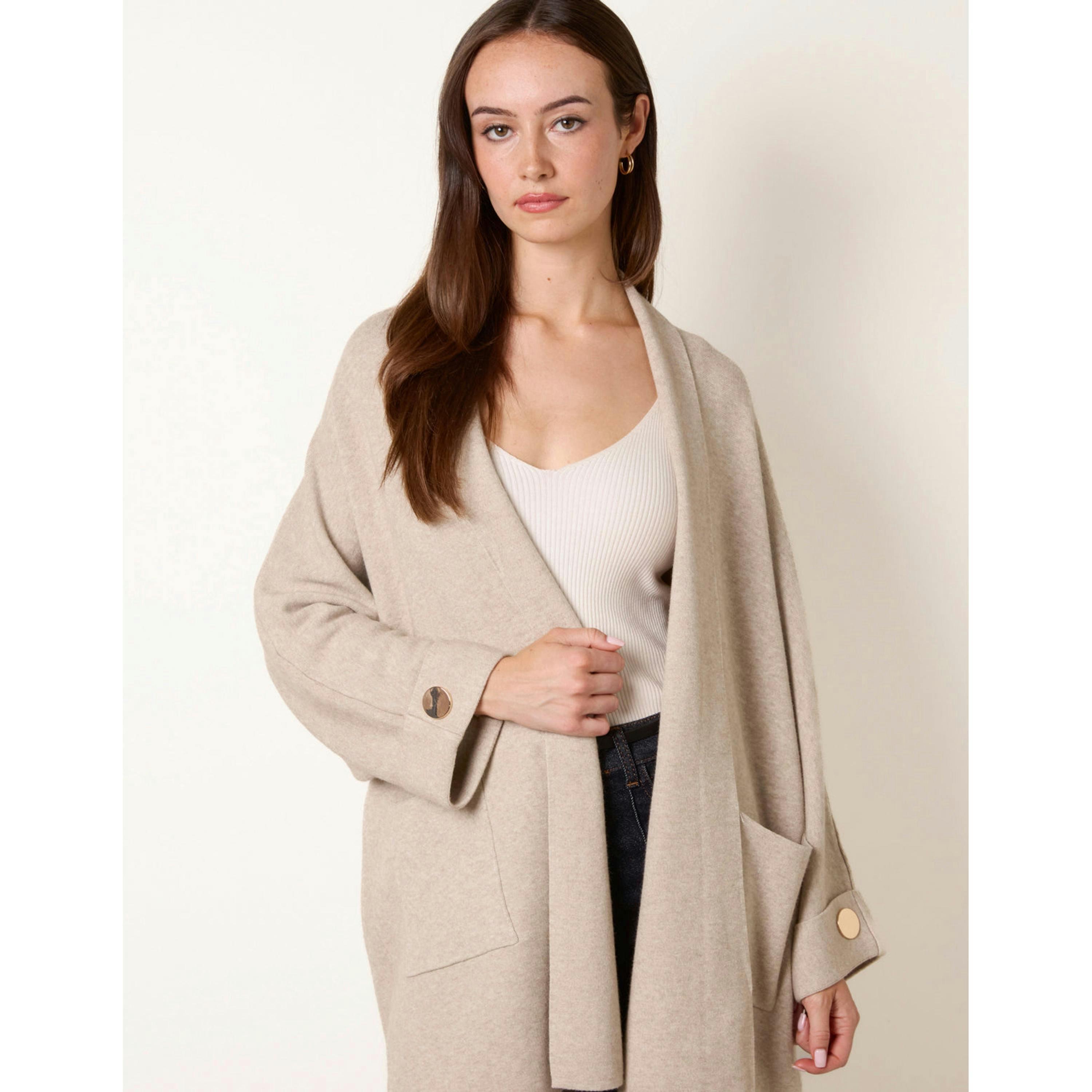 Blue Vanilla Heavy Knit Cardigan  in Beige , view 4 of 4