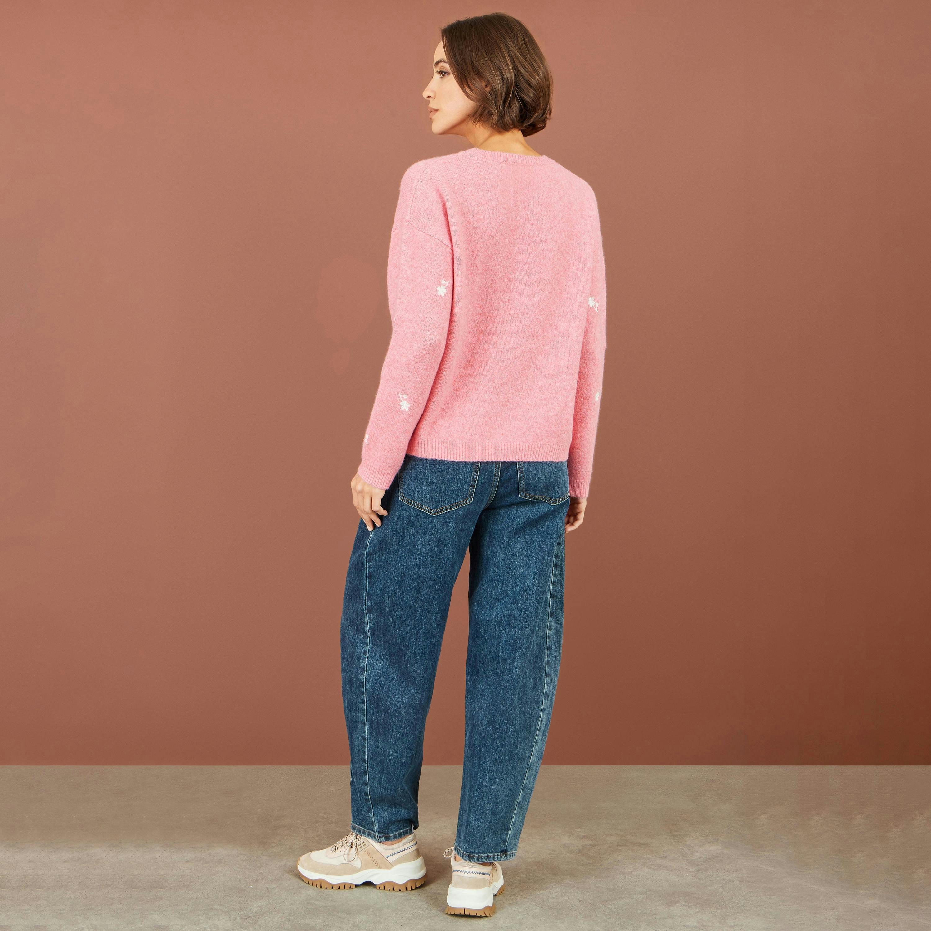 Yumi Pink Daisy Embroidered Relaxed Jumper , view 3 of 5