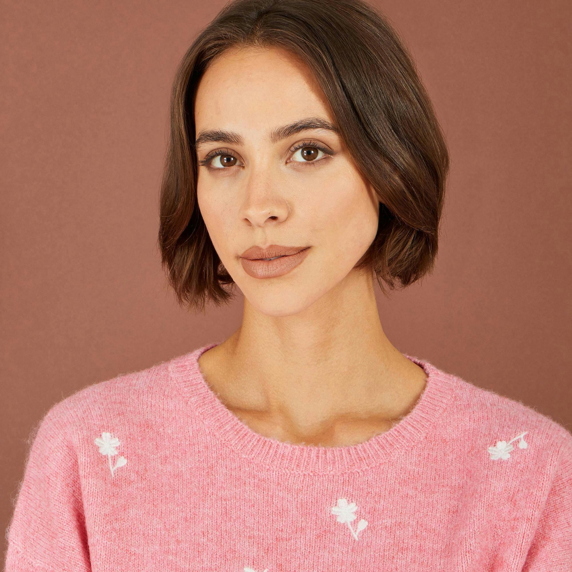 Yumi Pink Daisy Embroidered Relaxed Jumper , view 4 of 5