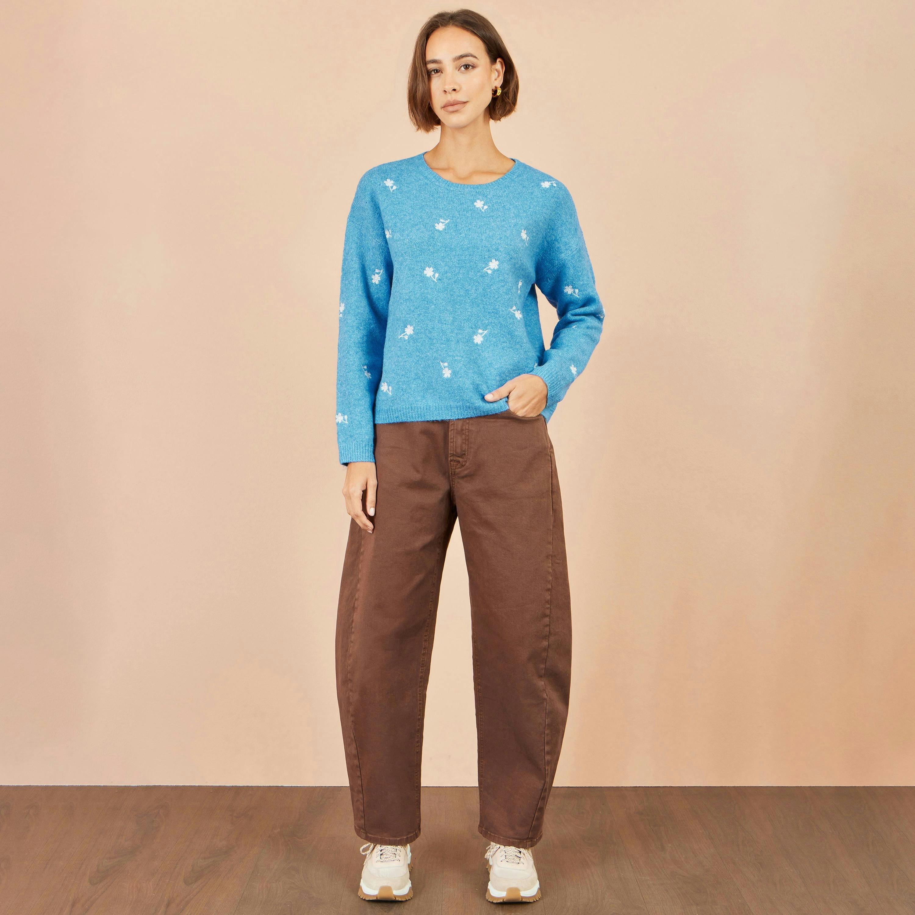 Yumi Blue Daisy Embroidered Relaxed Jumper , view 2 of 5