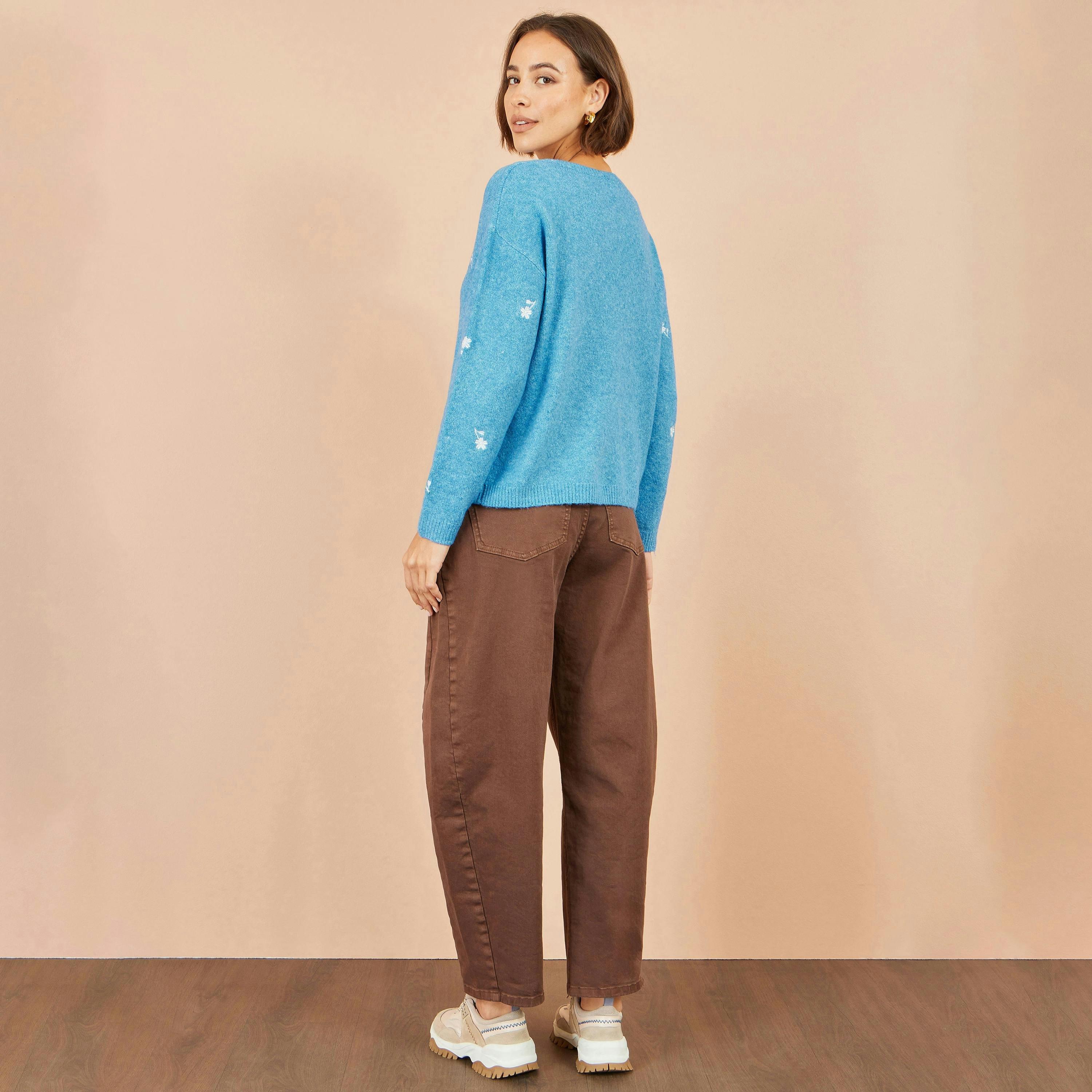 Yumi Blue Daisy Embroidered Relaxed Jumper , view 3 of 5