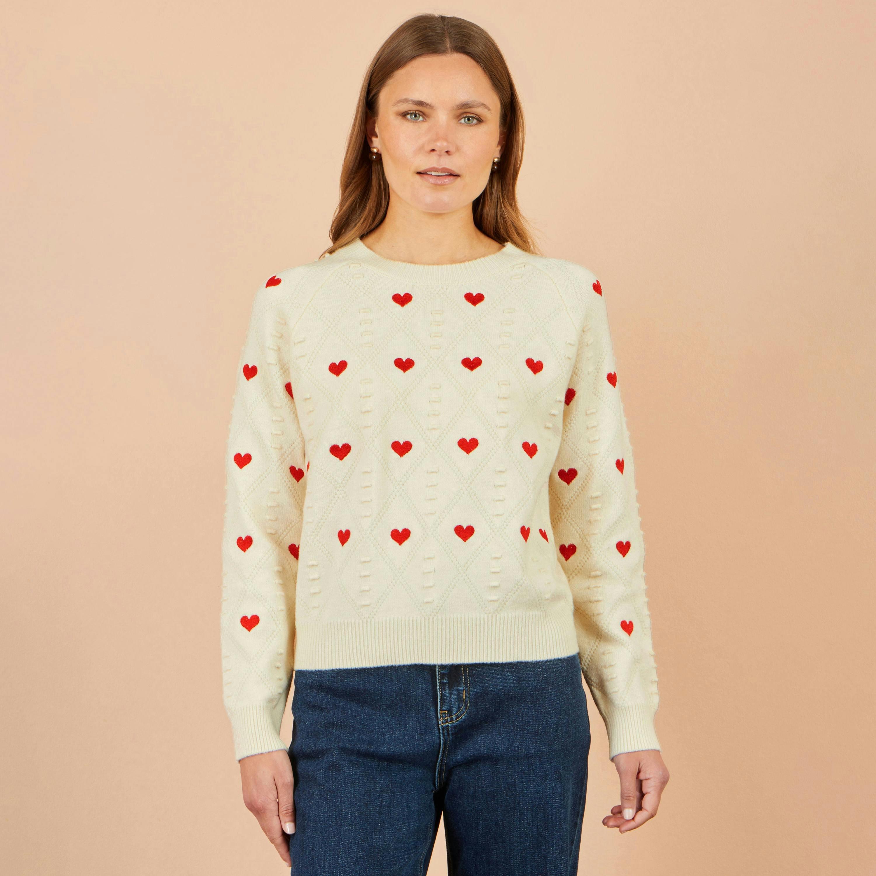 Yumi Ivory Embroidered Heart Jumper , view 2 of 5