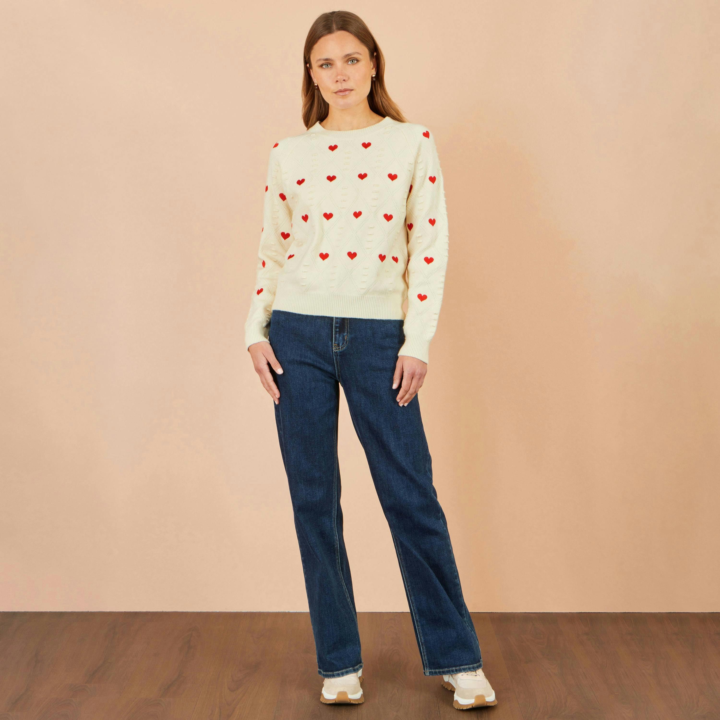 Yumi Ivory Embroidered Heart Jumper , view 3 of 5
