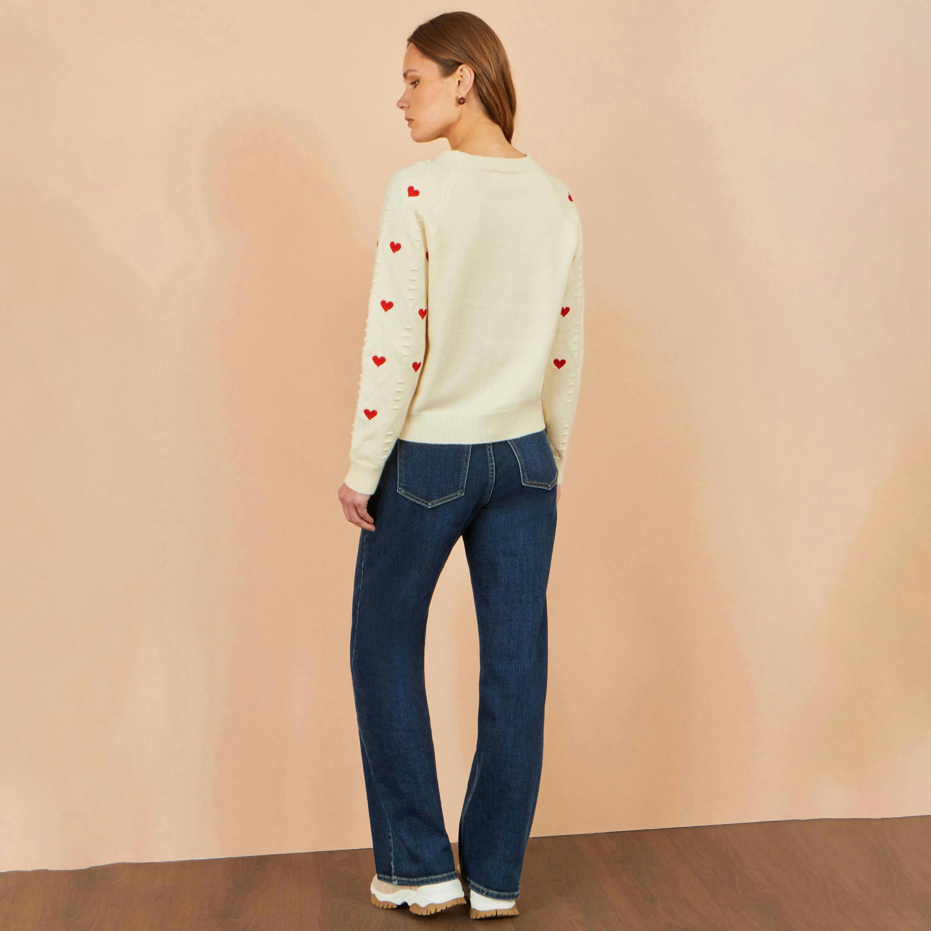 Yumi Ivory Embroidered Heart Jumper , view 4 of 5