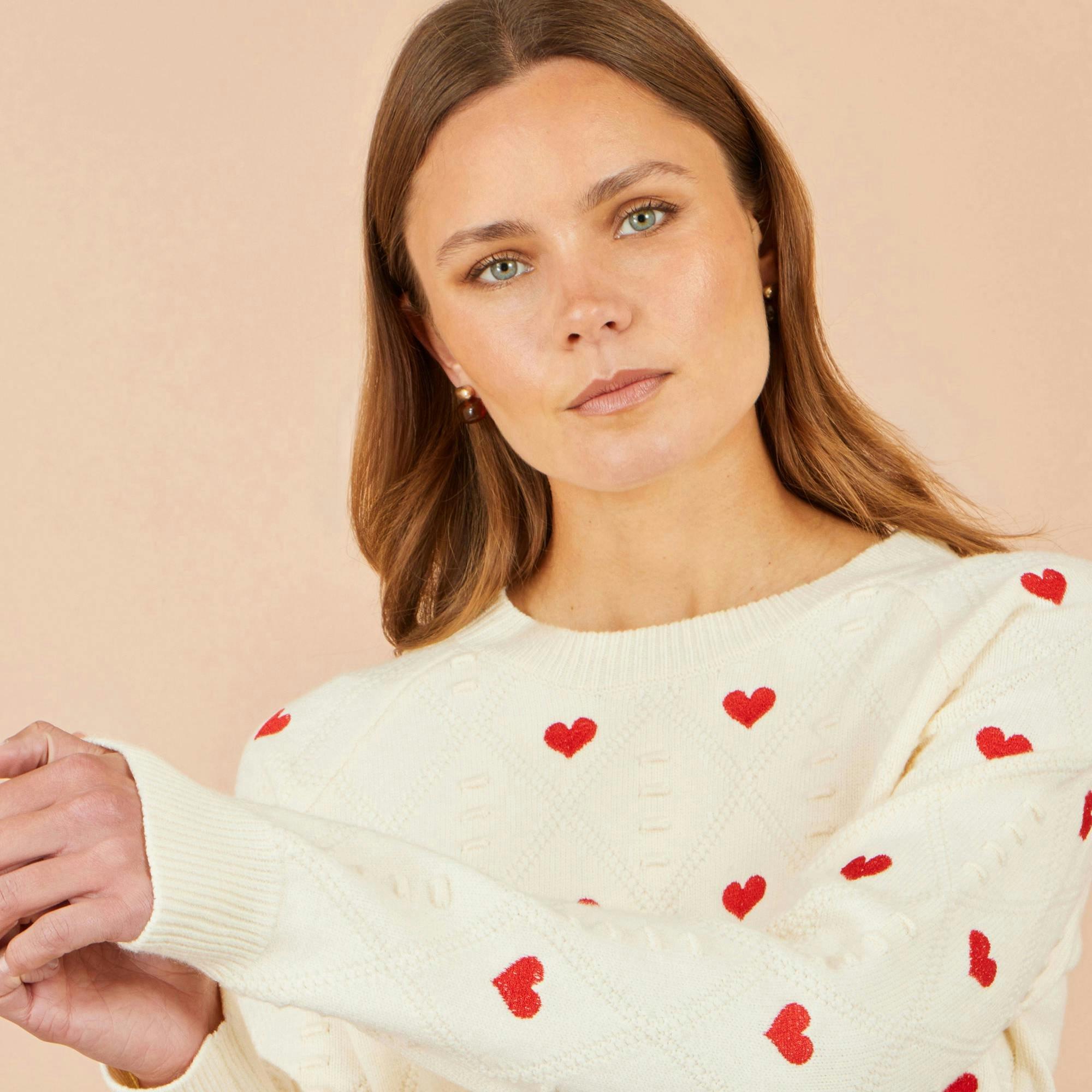 Yumi Ivory Embroidered Heart Jumper , view 5 of 5