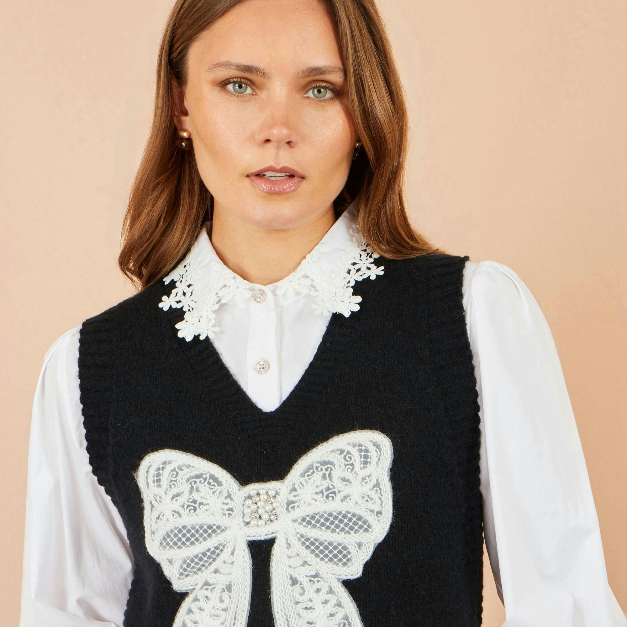 Yumi Black Lace Bow Knitted Pullover , view 4 of 4
