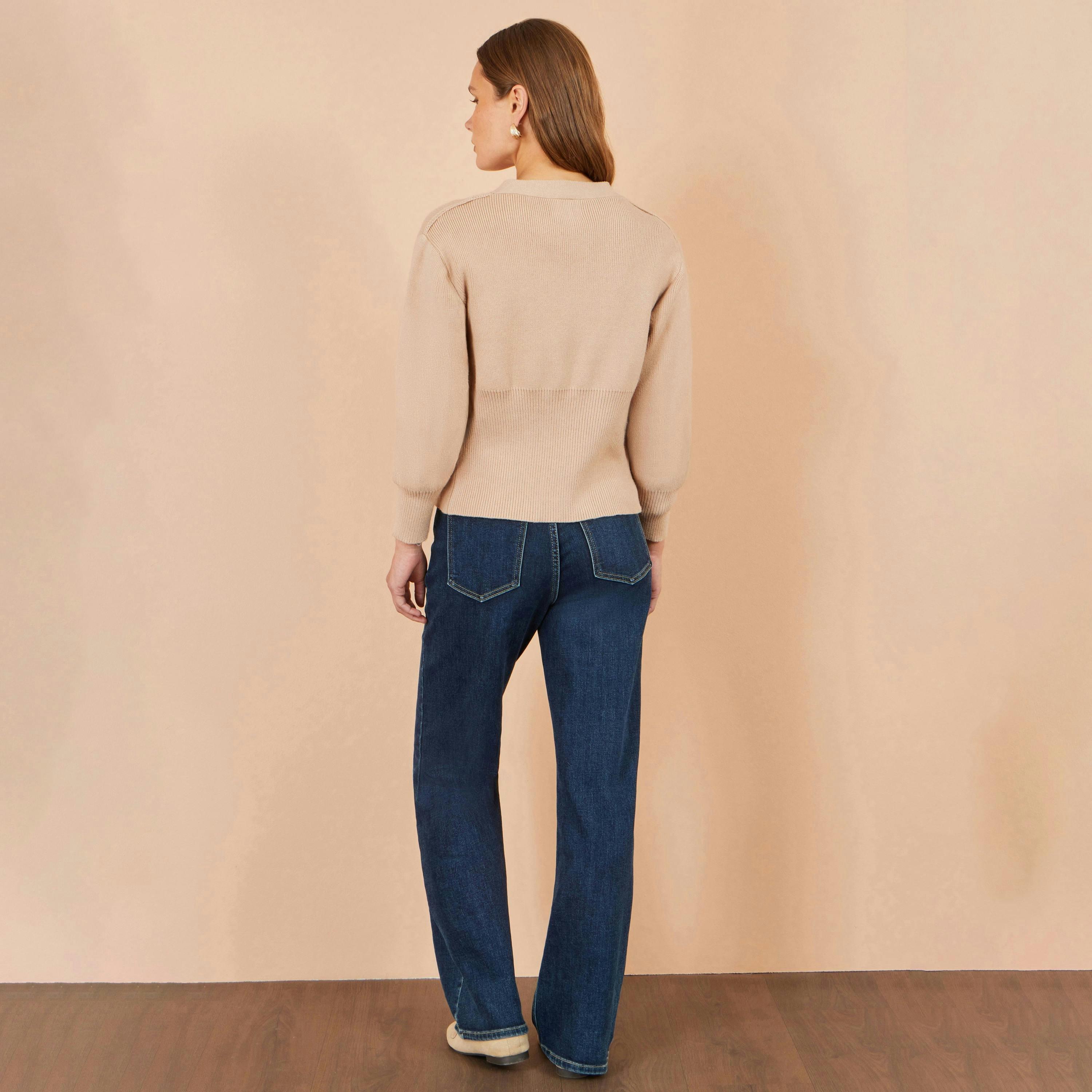 Yumi Beige Knitted Button Cardigan , view 2 of 4
