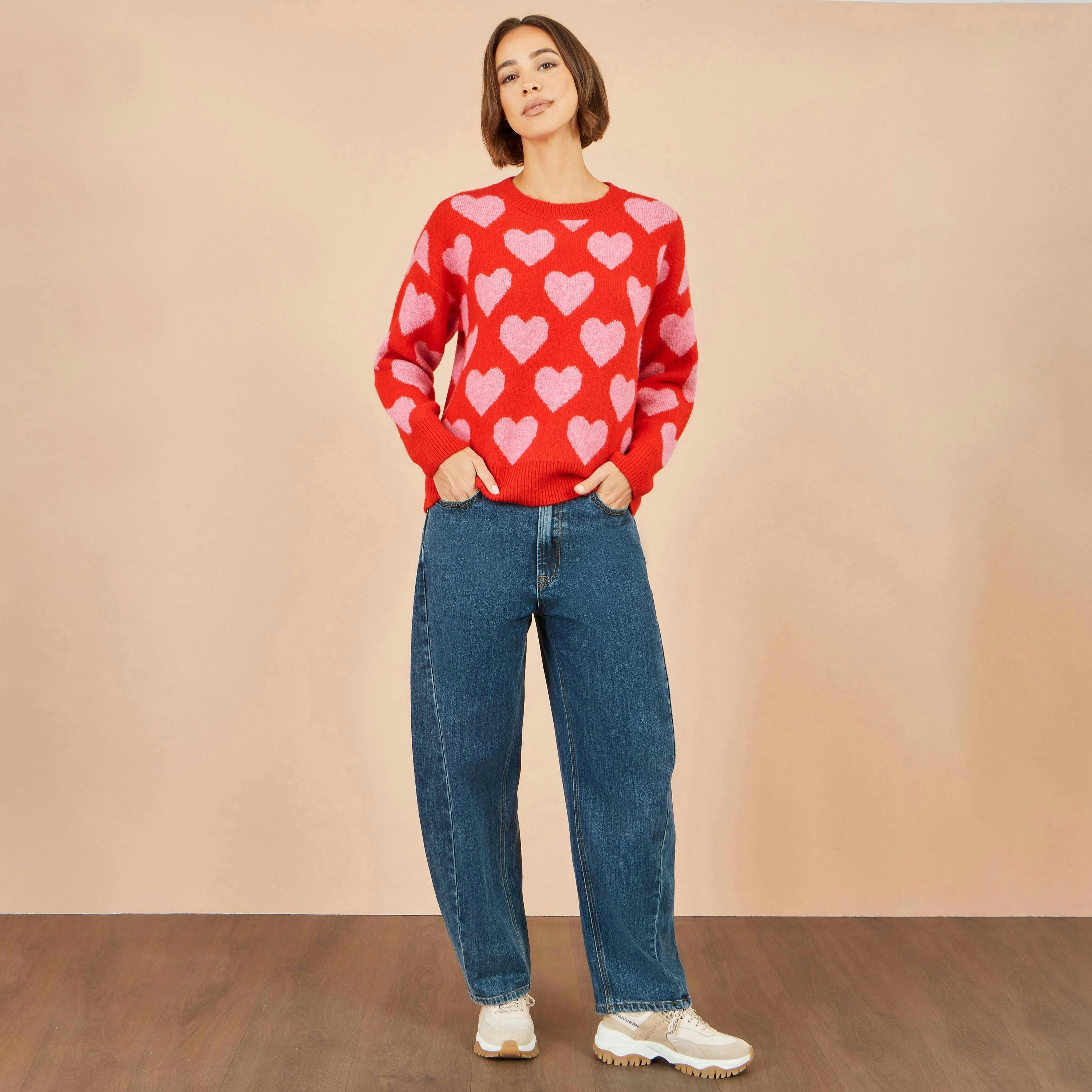 Yumi Pink Heart Intarsia Relaxed Jumper , view 2 of 5