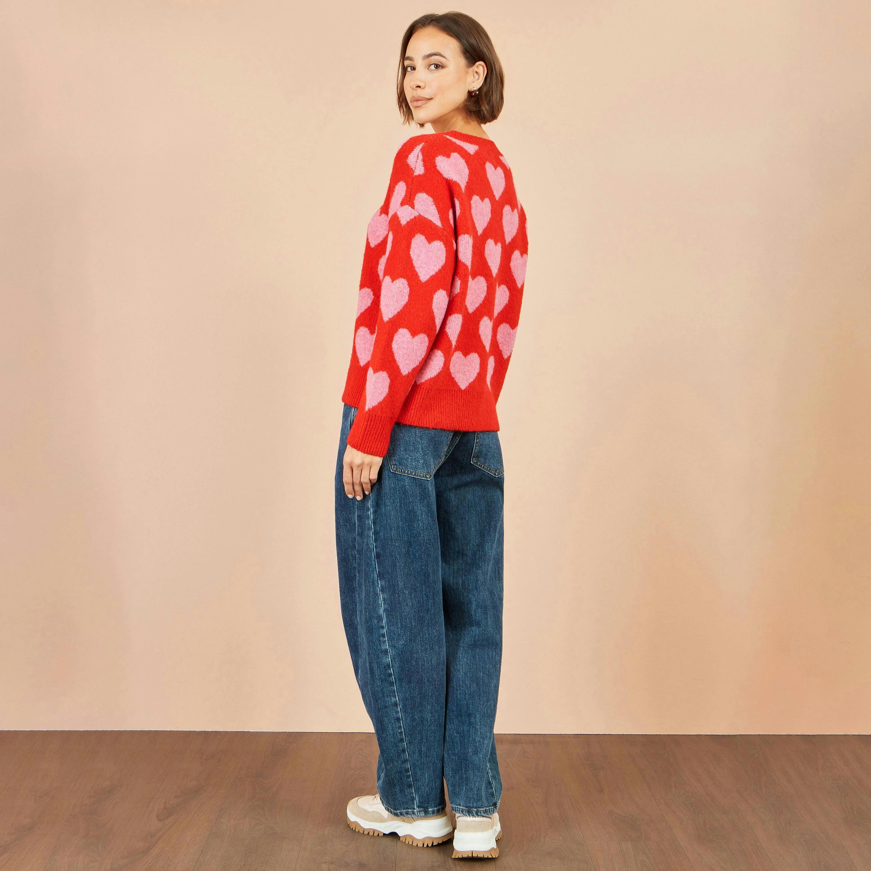 Yumi Pink Heart Intarsia Relaxed Jumper , view 3 of 5