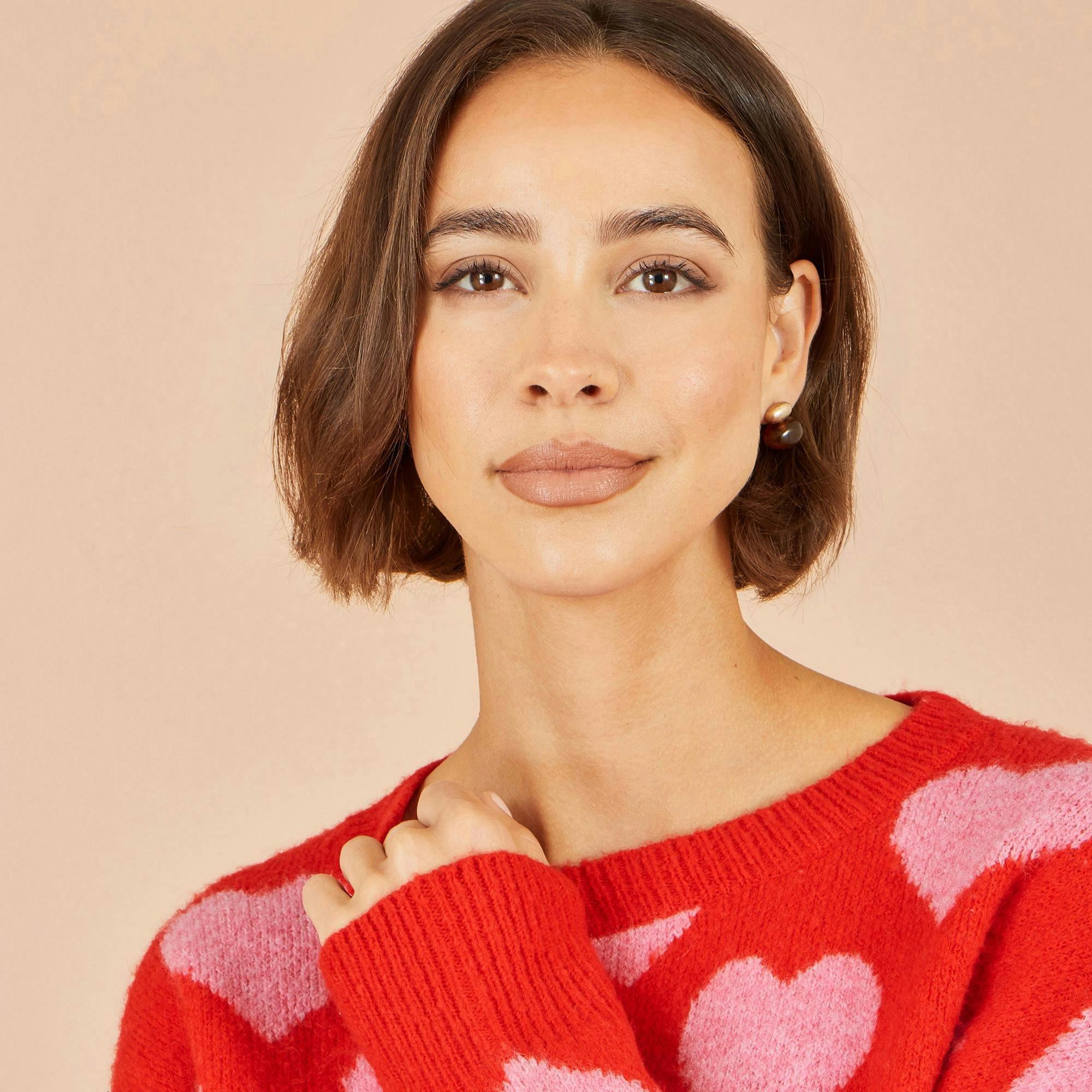 Yumi Pink Heart Intarsia Relaxed Jumper , view 4 of 5