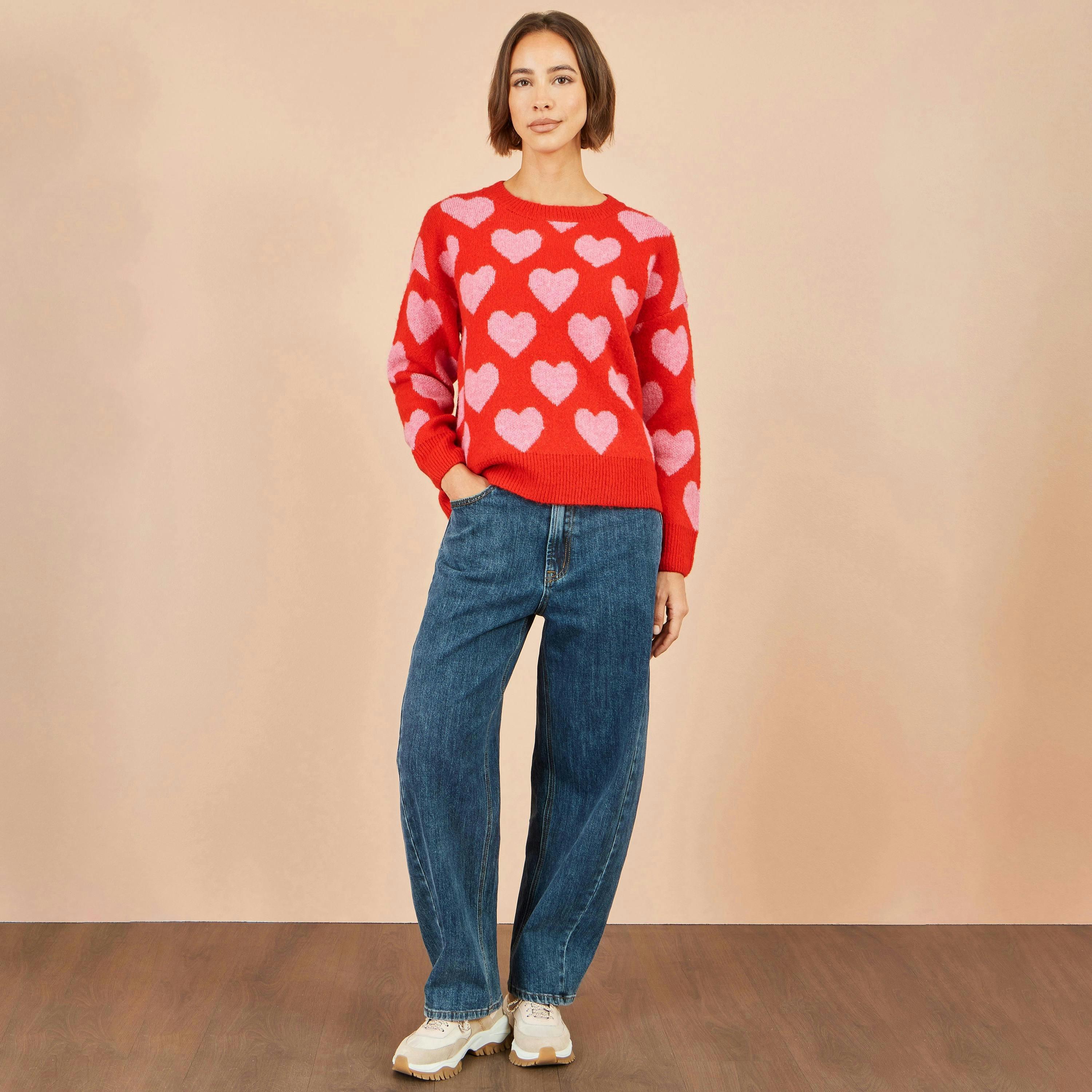 Yumi Pink Heart Intarsia Relaxed Jumper , view 5 of 5