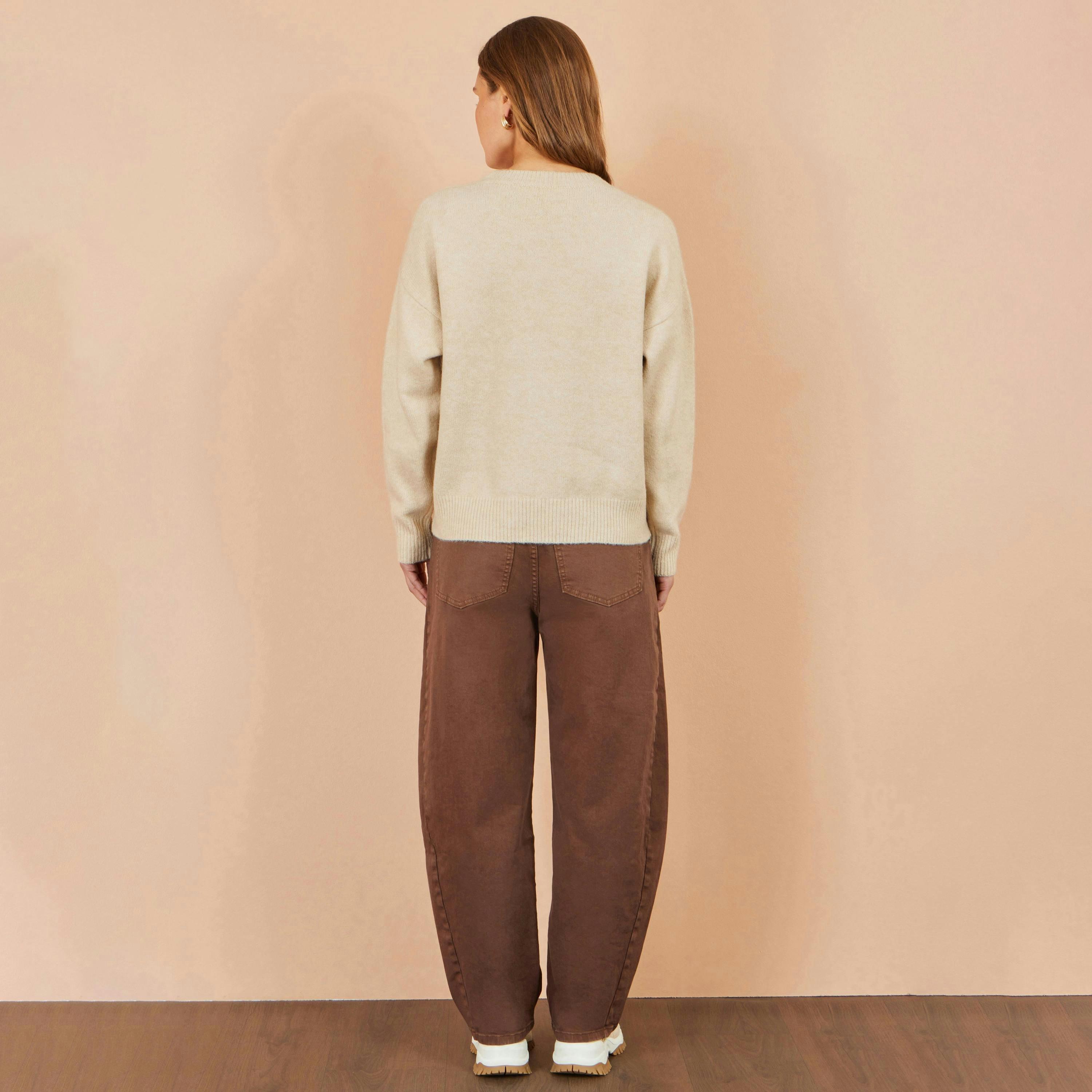 Yumi Beige Relaxed Crochet Flower Jumper , view 2 of 4