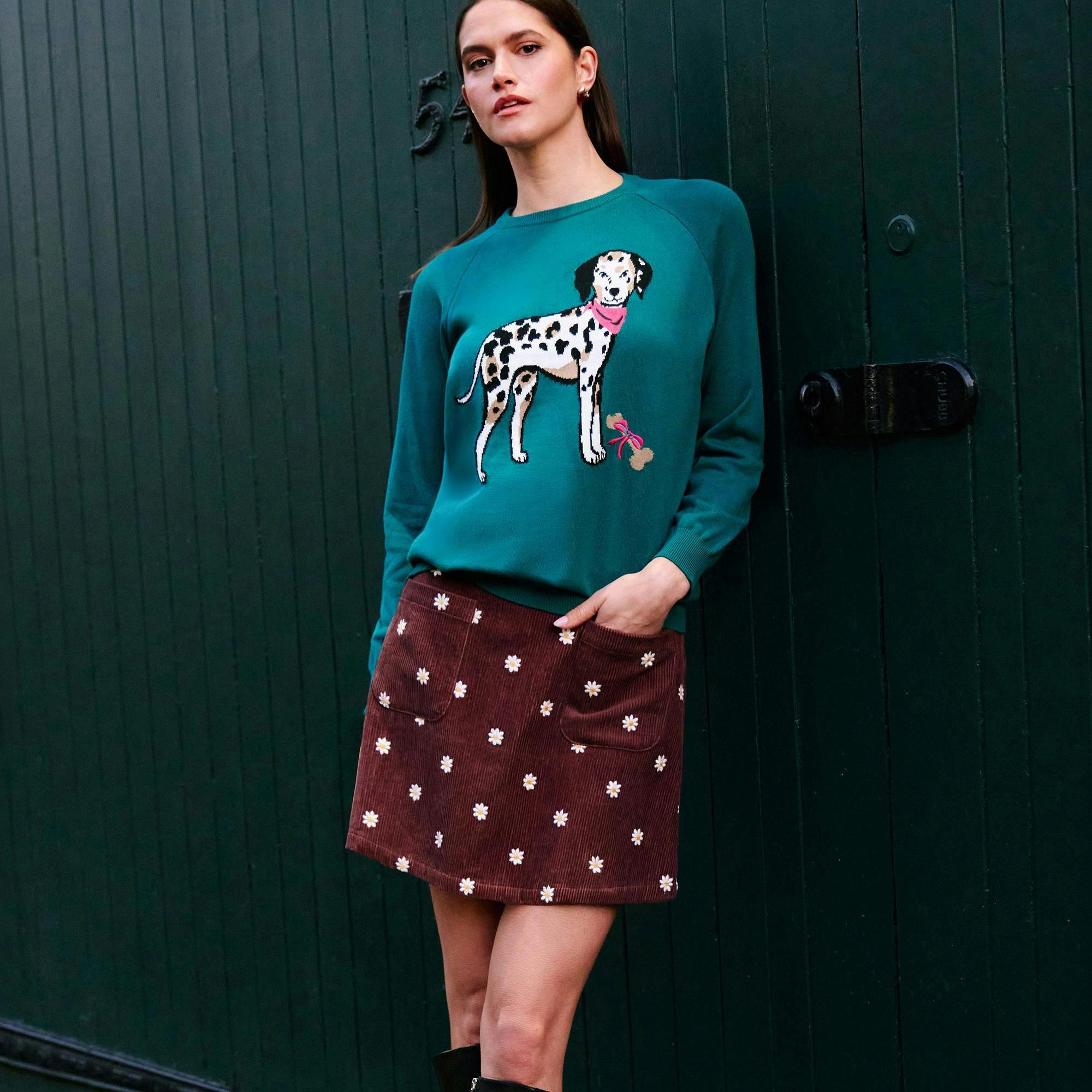 Yumi Teal Dalmatian Intarsia Relaxed Jumper , view 2 of 6