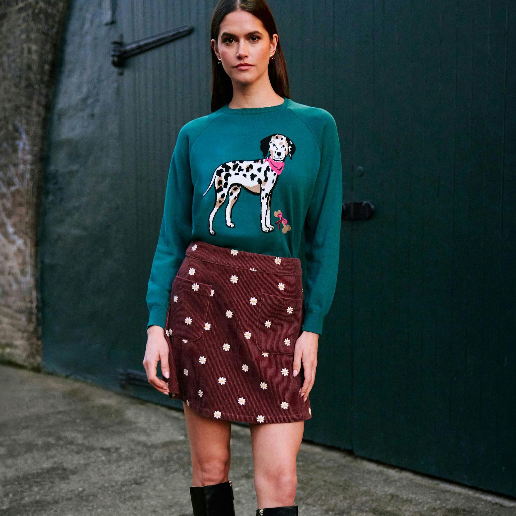 Yumi Teal Dalmatian Intarsia Relaxed Jumper , view 5 of 6