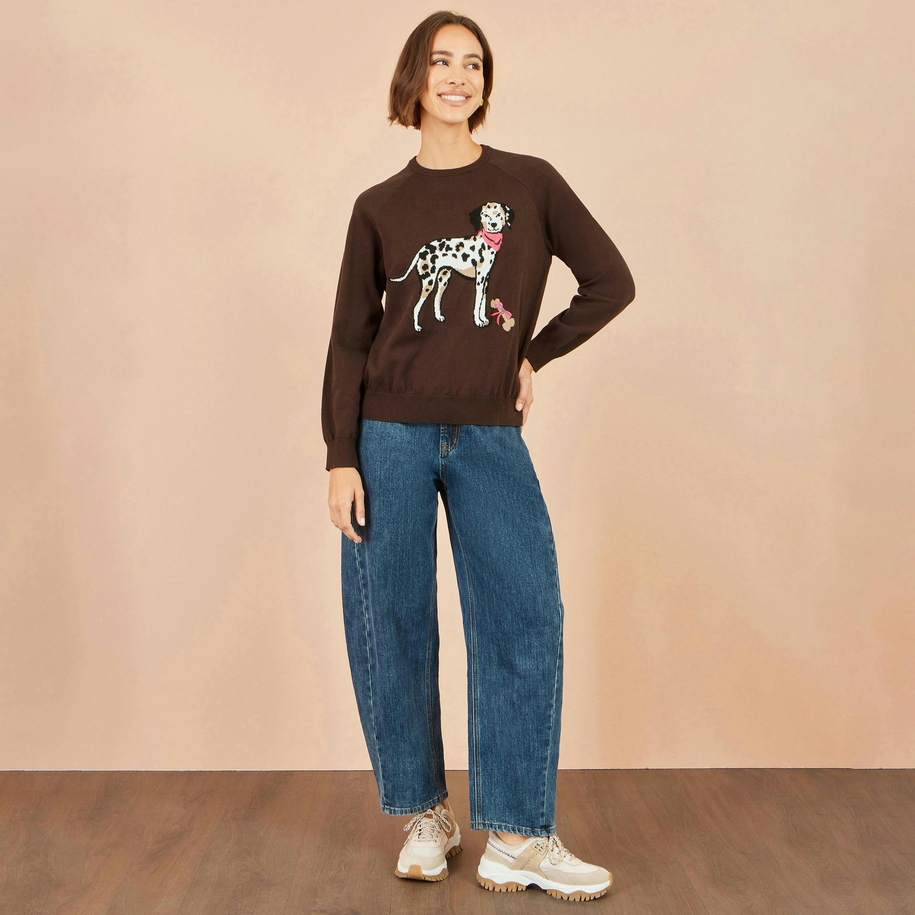 Yumi Brown Dalmatian Intarsia Relaxed Jumper , view 2 of 4