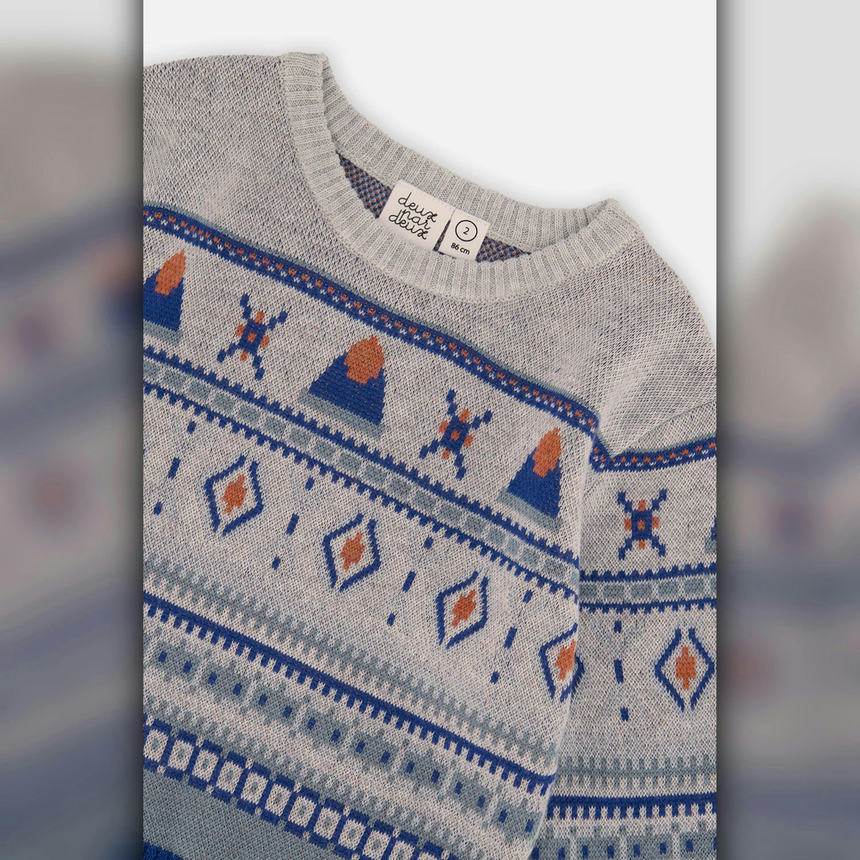 Jacquard Knit Sweater Blue And Beige , view 4 of 5