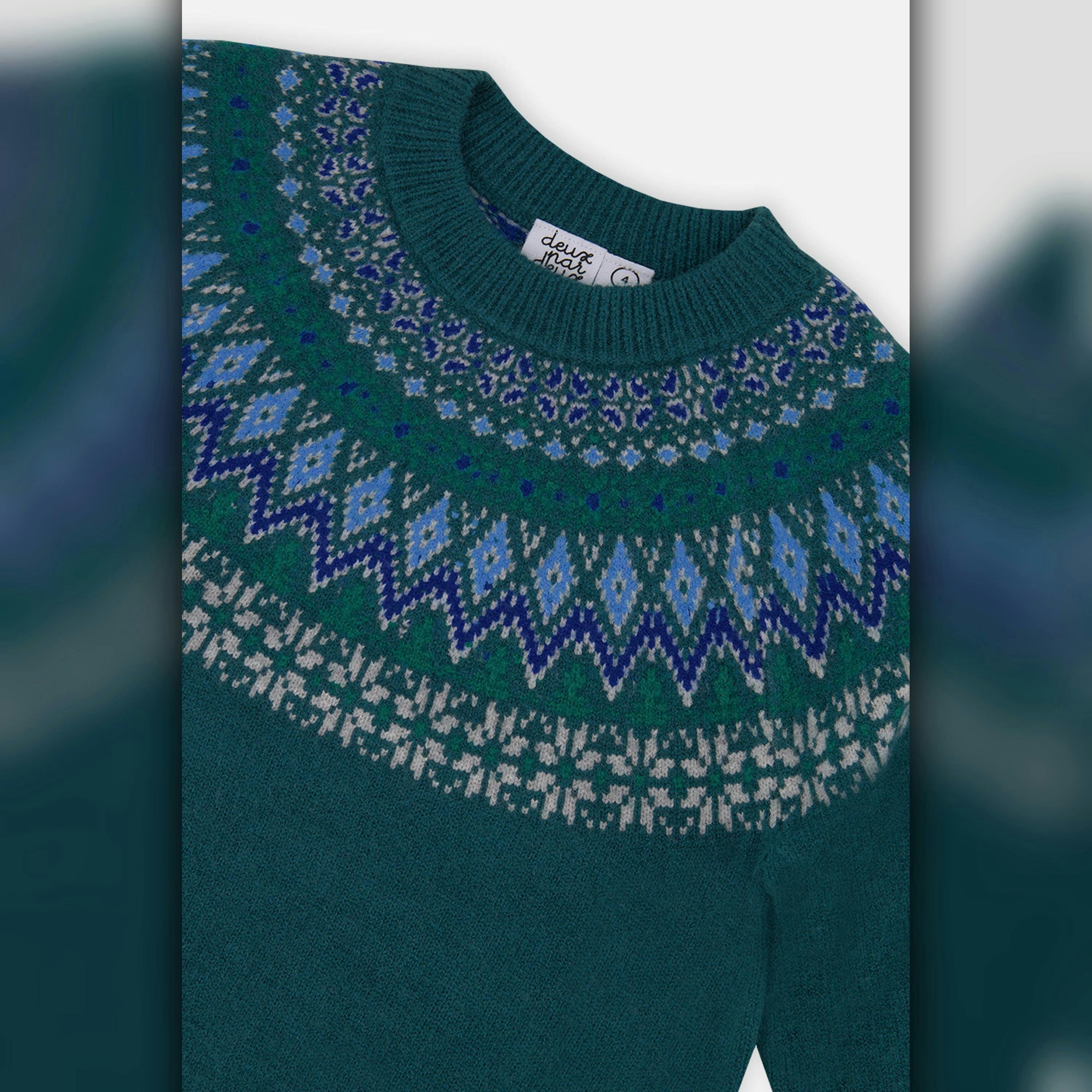 Knit Sweater With Nordic Jacquard Dark Green , view 5 of 5