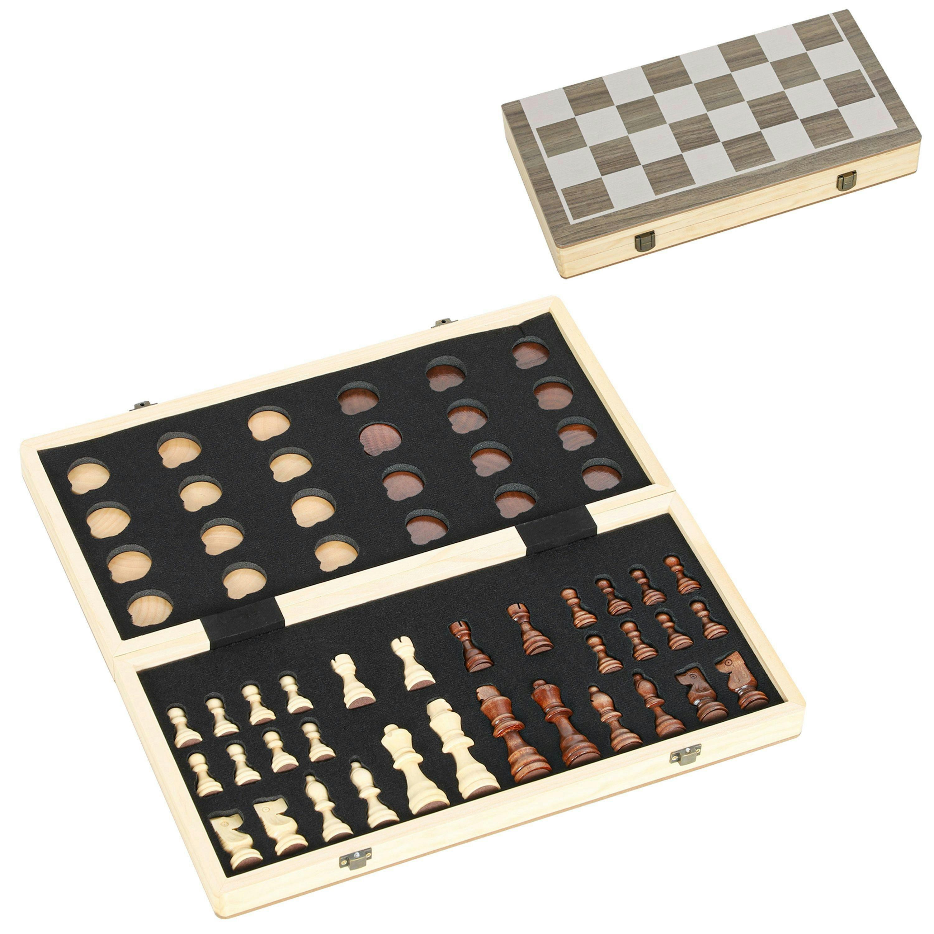 SPORTNOW 15 Inch Chess Set, Foldable Chess and Draughts Set, Brown , view 2 of 5