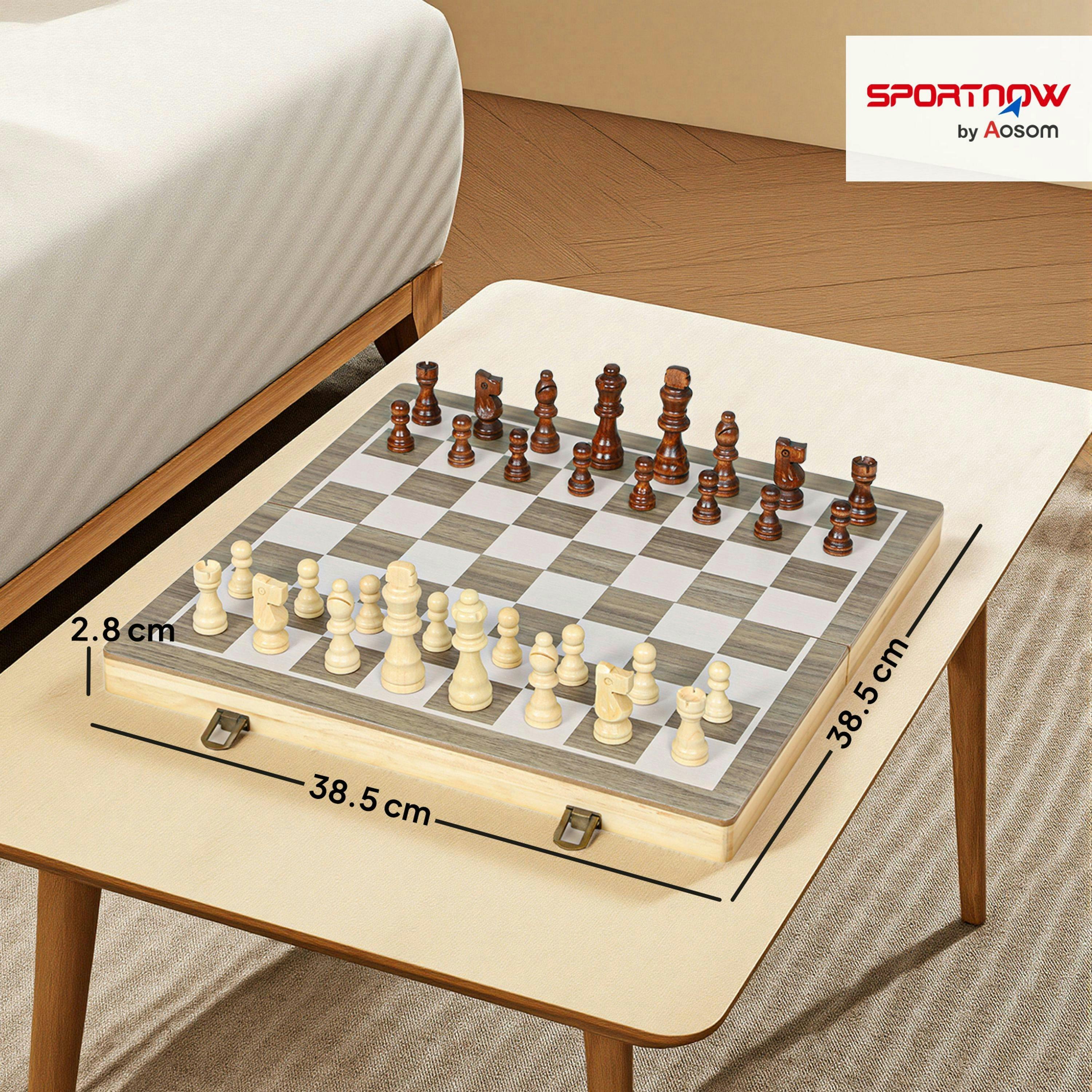 SPORTNOW 15 Inch Chess Set, Foldable Chess and Draughts Set, Brown , view 3 of 5