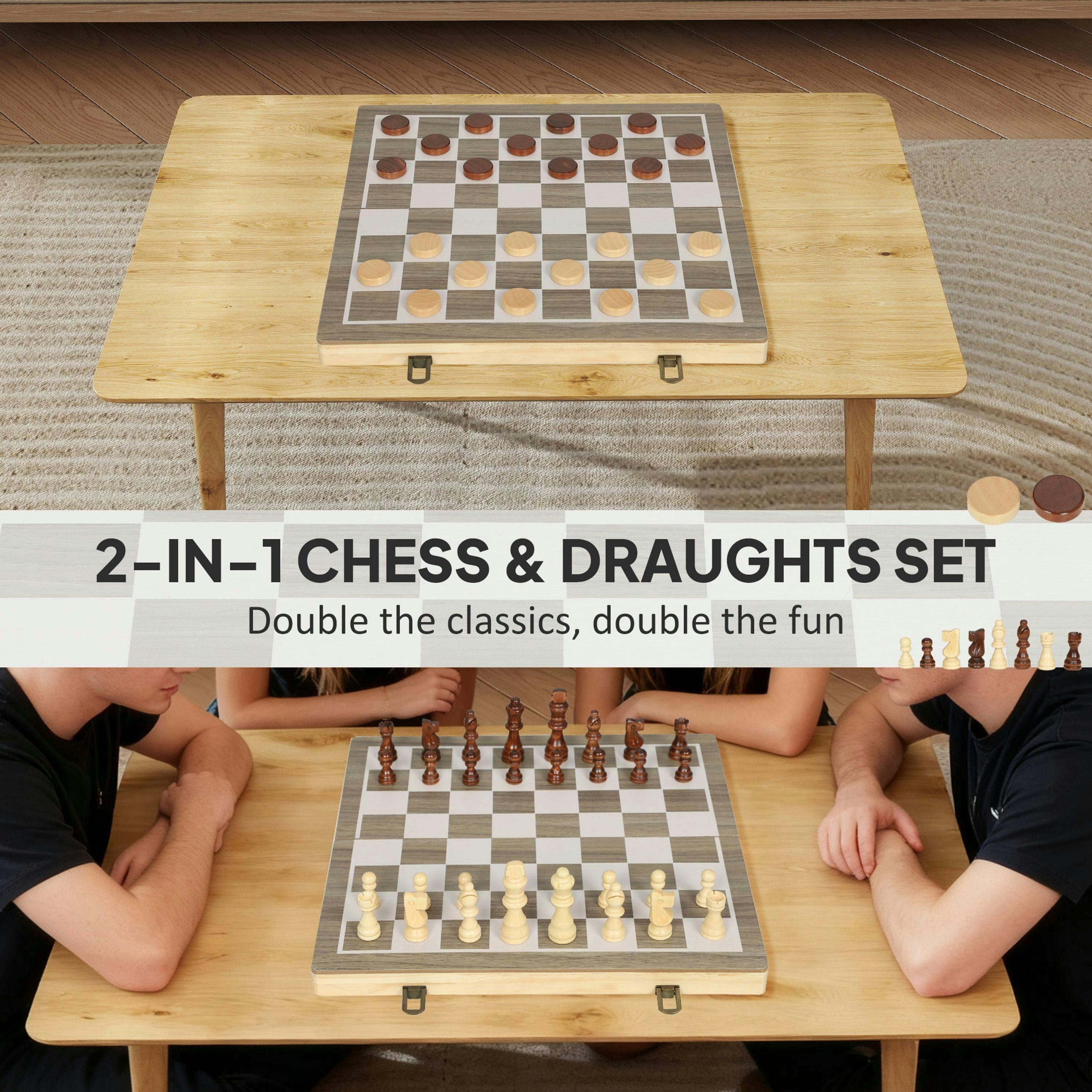 SPORTNOW 15 Inch Chess Set, Foldable Chess and Draughts Set, Brown , view 4 of 5